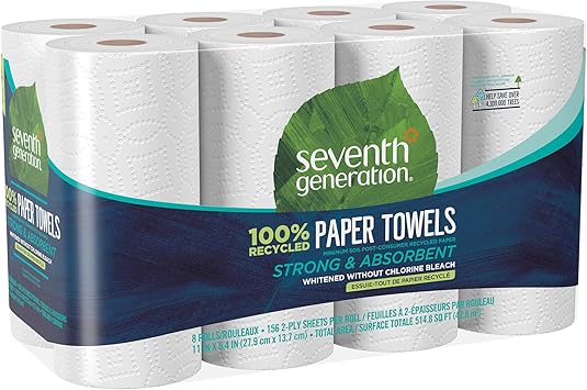 Seventh Generation 100% Recycled Paper Kitchen Towel Rolls, 2-Ply, 11 x 5.4, 156 Sheets/Roll, 8 Rolls/Pack