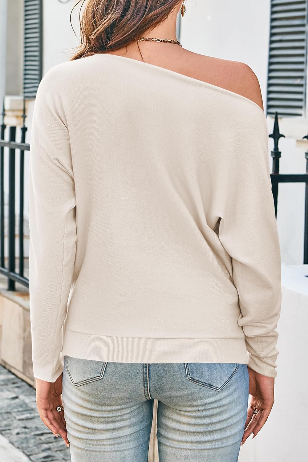 Cakulo Womens Off The Shoulder Sweater Batwing Long Sleeve Casual Knit Tops 2026 Lightweight Pullover Sweaters - Image 6
