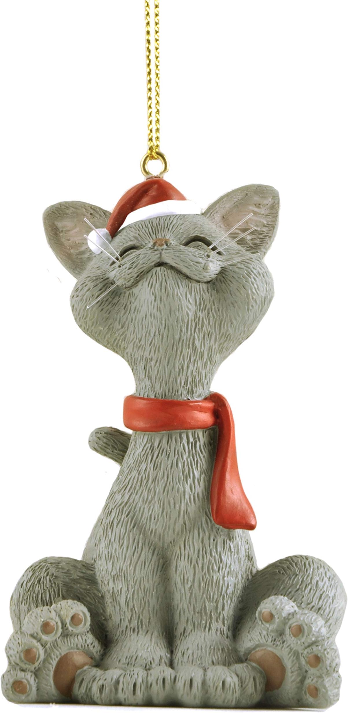 JFSM INC. Whimsical Grey Cat Christmas Ornament Figurine Holiday Collectible - Happy Cat Collection - Cat Lover Gifts for Women, Cat Lover Gifts for Men, Cat Christmas Ornaments