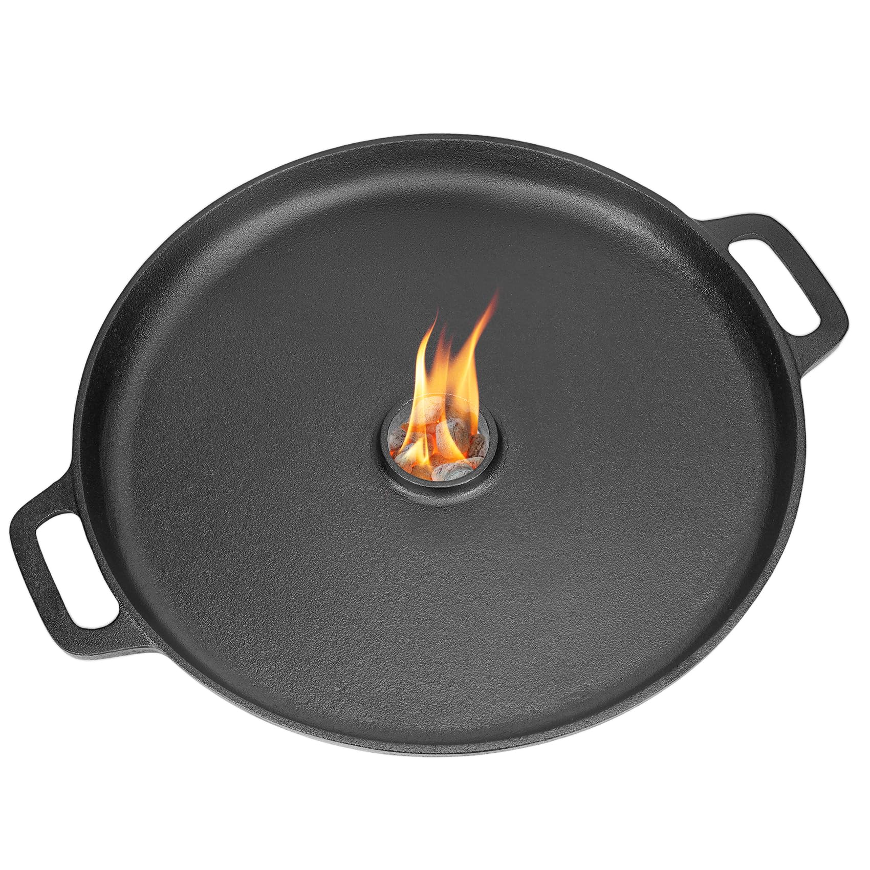 Onlyfire Plaque de Cuisson en Fonte pour Cuisine Extérieure et BBQ, Plaque Plancha Ronde de 35 cm avec Poignée pour Rocket Stove, Barbecue et Four à Fusée