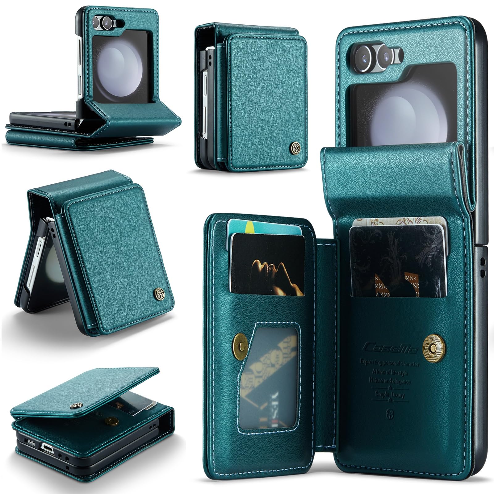 Kowauri for Samsung Galaxy Z Flip 5 Case with Card Holder, Galaxy Z Flip 5 PU Leather Wallet Case with RFID Blocking Card Slot Magnetic Closure