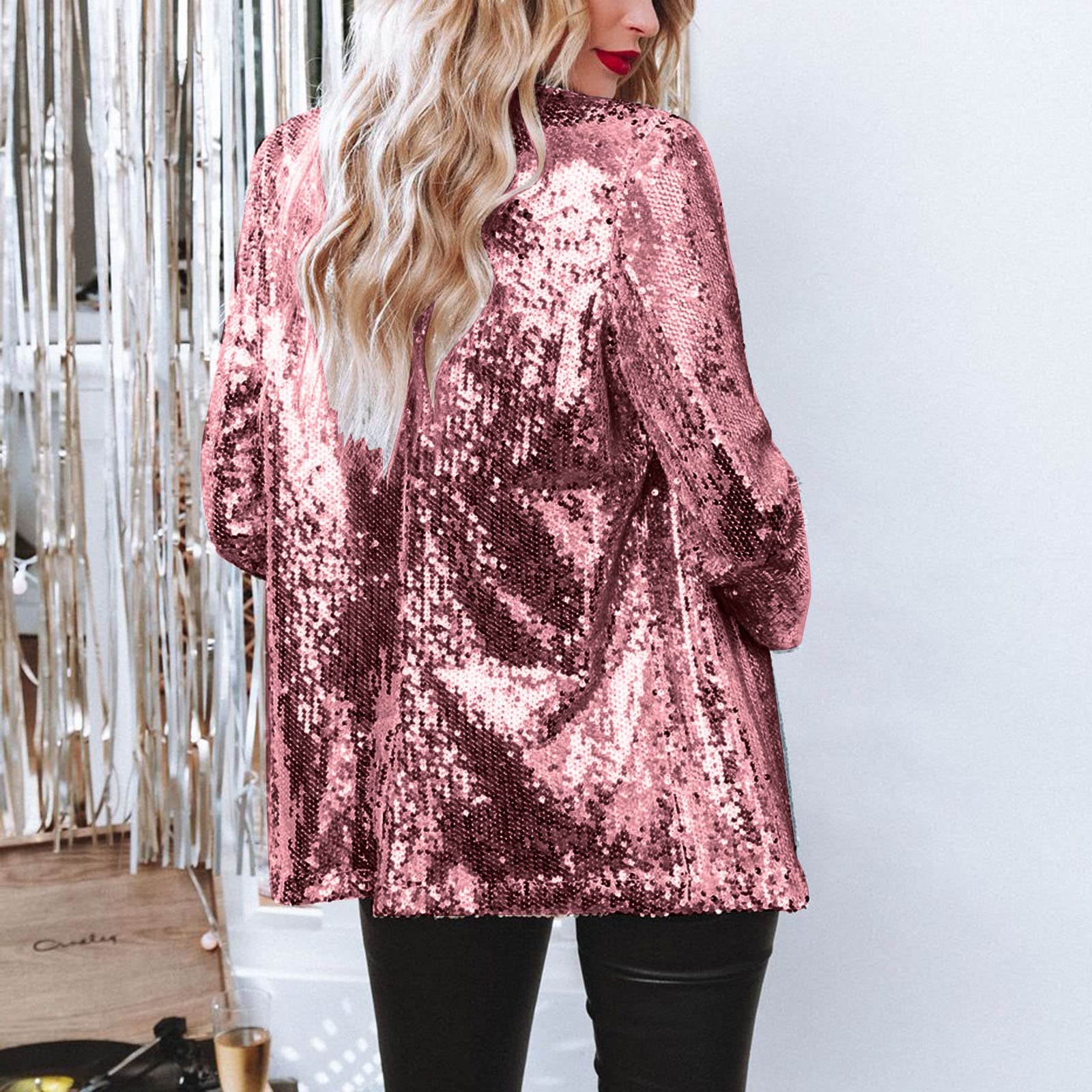 Veste Femme Blazer à Paillettes pour Femme Style Décontracté à Manches Longues Sequins Cardigan Haut Tops Brillante Manteau Fête Clubwear pour Disco Soirée à la Mode Veste de Costume