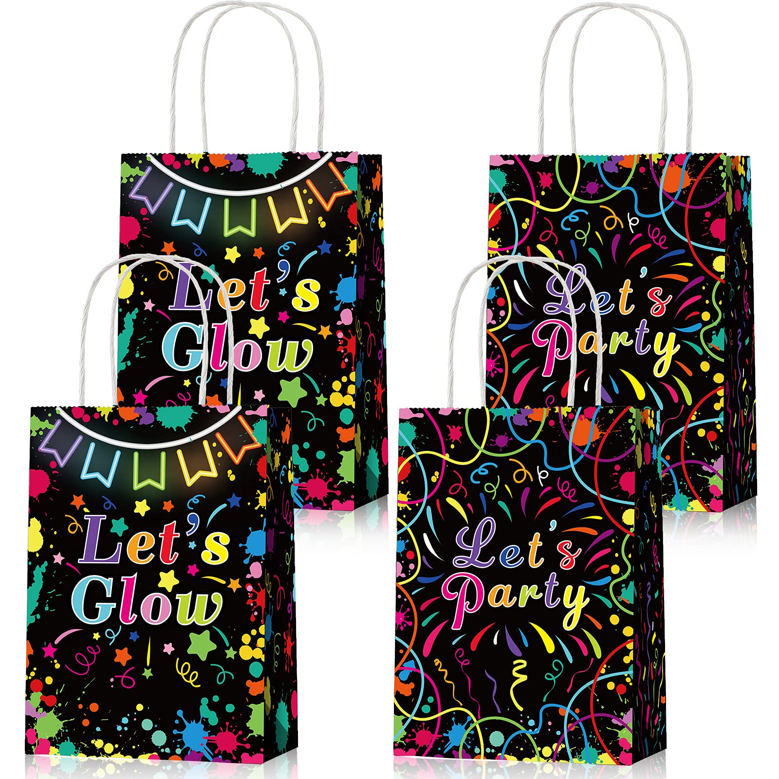 24 Pieces Glow in The Dark Party Bags Neon Themed Party Favors Bags Glow in The Dark Kraft Treat Bags Candy Bags Goodie Bags for Glow in The Dark Birthday Party Supplies Decorations, 2 Styles