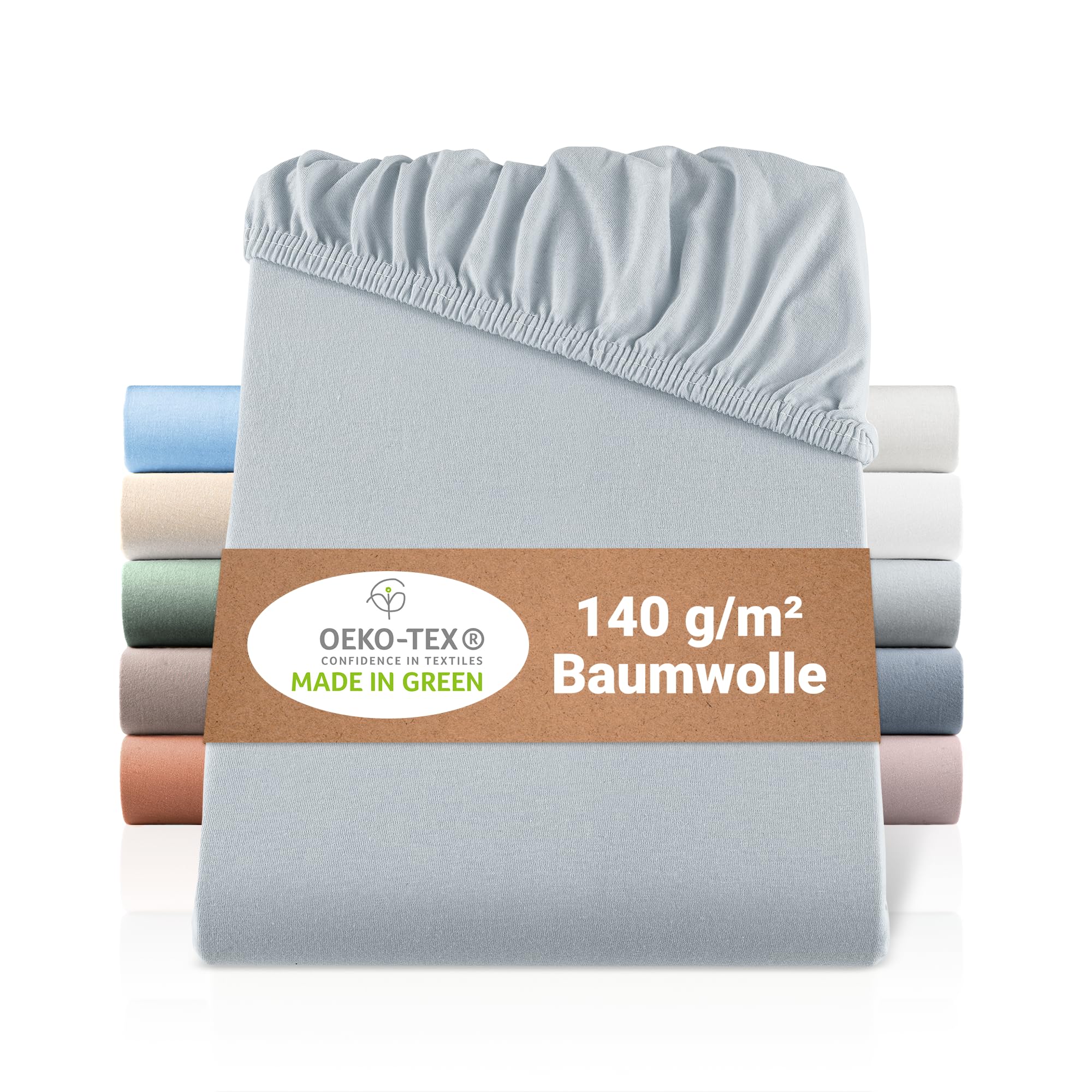 BaSaTex Bio Jersey Spannbettlaken 2er Pack 90x200 cm - Spannbetttuch aus 100% Bio Baumwolle GOTS-Zertifiziert - 90x200-100x200 cm - Farbe: Hellgrau