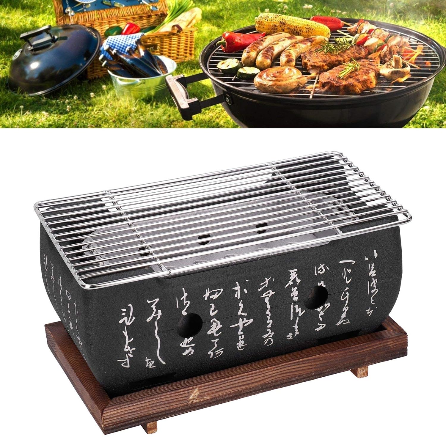 Barbecue a carbone giapponese barbecue da tavolo portatile con piastra di base, posacenere, piastra di carbone, rete per barbecue, piano cottura in alluminio per interni ed esterni Barbecue a carbone giapponese barbecue da tavolo portatile con piastra di base, posacenere, piastra di carbone, rete per barbecue, piano cottura in alluminio per interni ed esterni