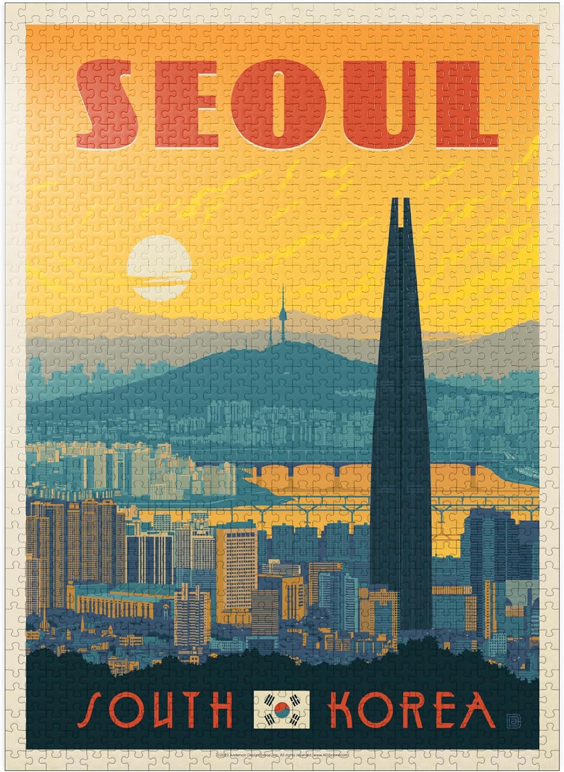 MyPuzzle South Korea: Seoul, Vintage Poster - Premium 1000 Piece Jigsaw Puzzle for Adults
