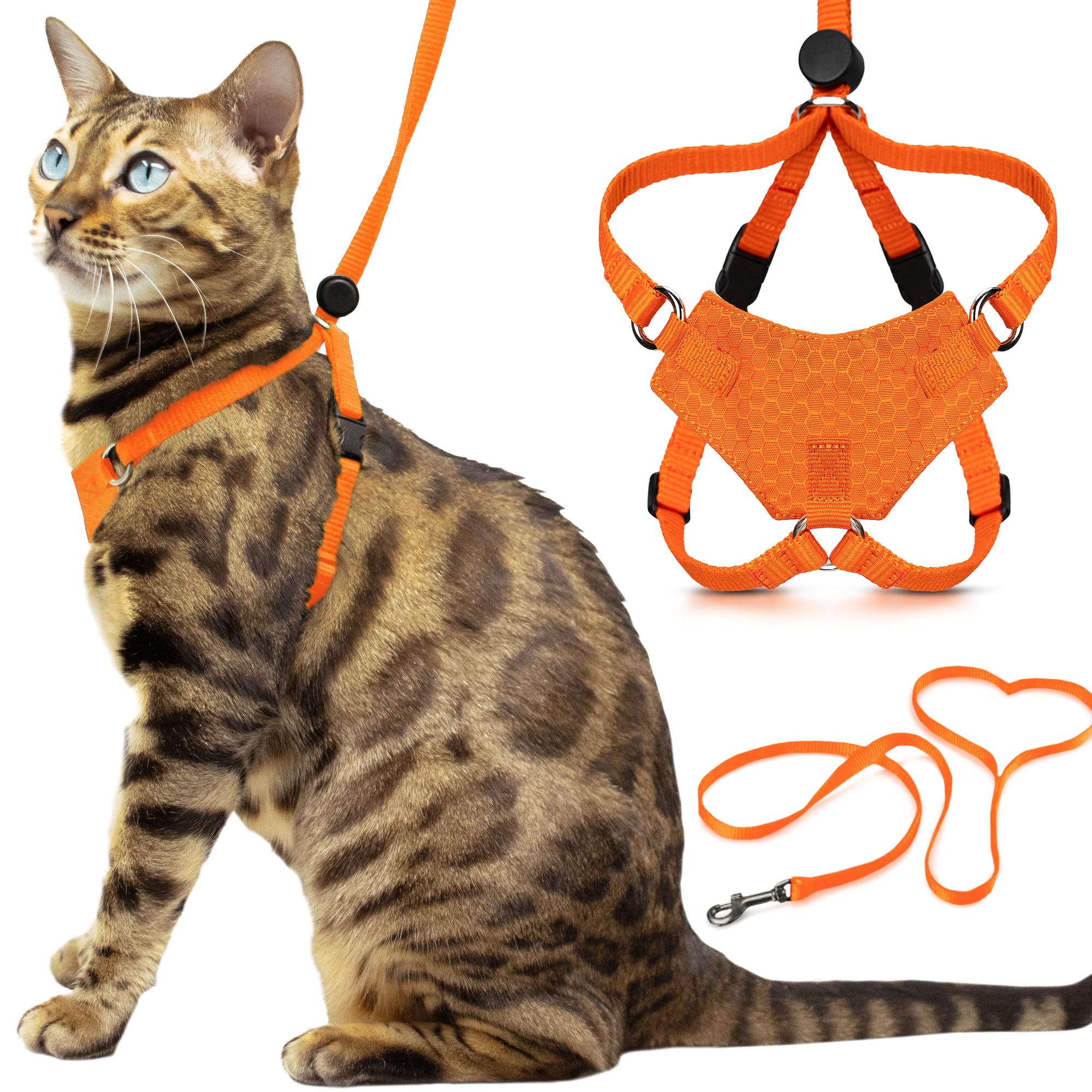 Houdini™ Escape Proof Kitten Harness and Leash Set by OutdoorBengal – Orange, Small Cat Harness for Walking
