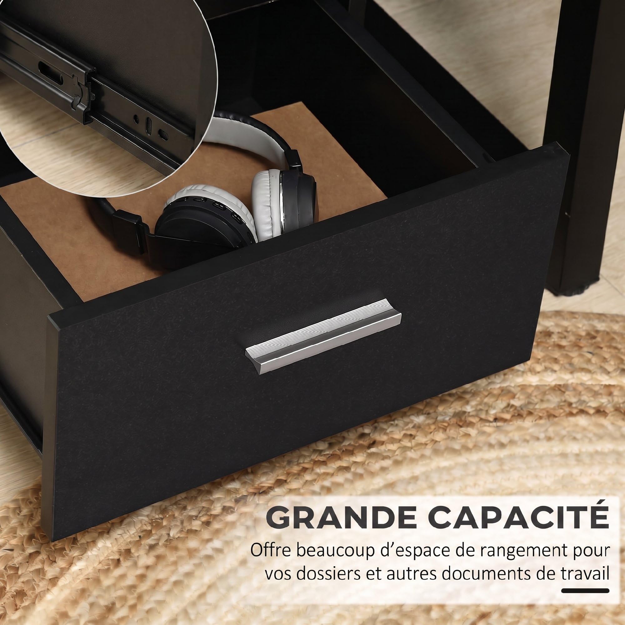 Vinsetto Caisson de Bureau sur roulettes 3 Tiroirs 40 x 40 x 61,5 cm Noir | Rangement Bureau, Tiroirs Verrouillables