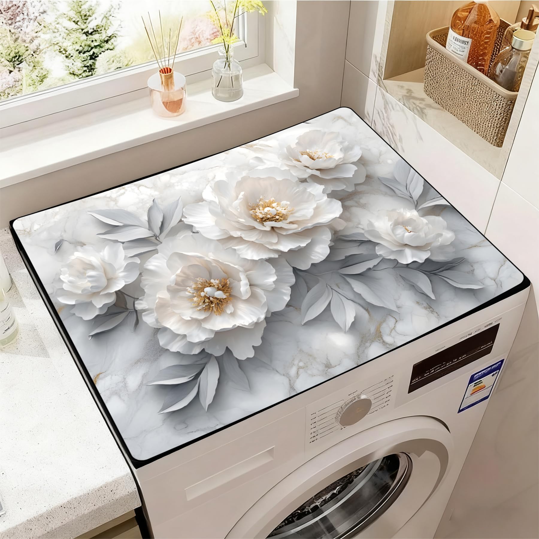 Washer and Dryer Covers for the Top, Non-slip Dryer Top Protector Mat, Dust-proof Washing Machine Cover, 23.6" x 19.7" (Luxury style, 23.6" x 19.7")