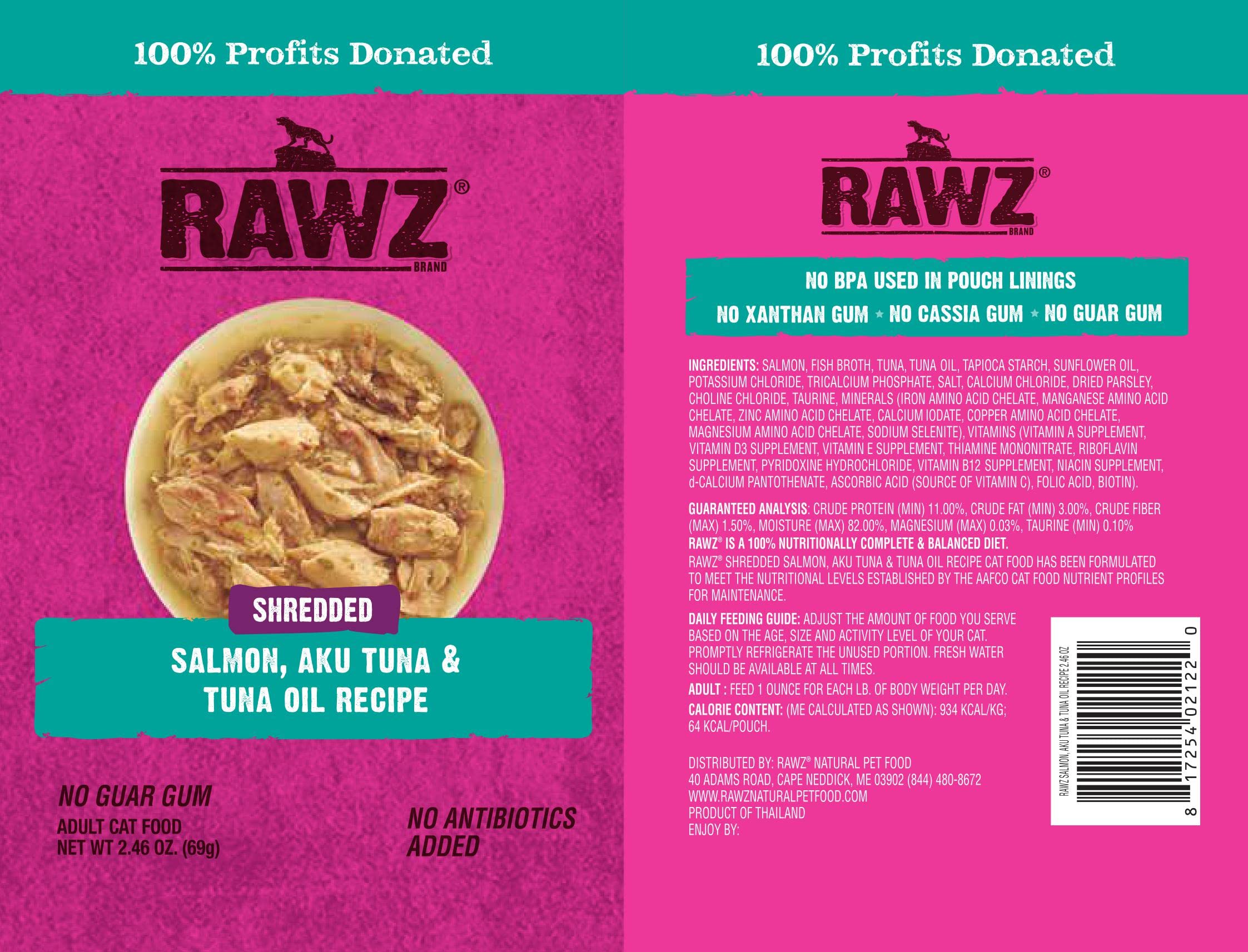 RAWZ® Shredded Salmon, Aku Tuna & Tuna Oil Recipe 8/2.46 oz Pouches