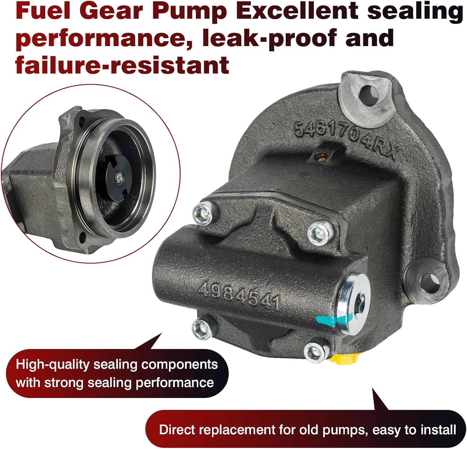 5461704 Fuel Gear Pump Replacement Compatible With Cummins ISX11.9 ISX12 ISX15 QSX11.9 QSX12 QSX15 Engine, Replaces Part Number 5461704RX 2897372 2872834 2872834NX 4984541 4359490PX