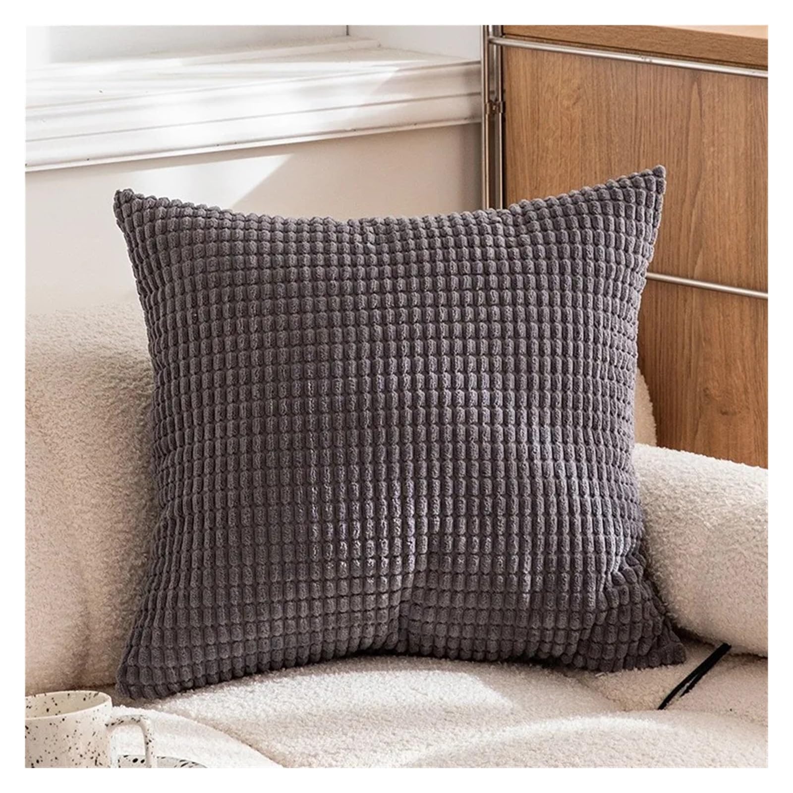 SHBHWS Plush Pillowcase 45/50/55/60/66cm Cushion Cover For Home Living Room Sofa Decoration For Living Room Sofa(DARK GREY,50x50cm)