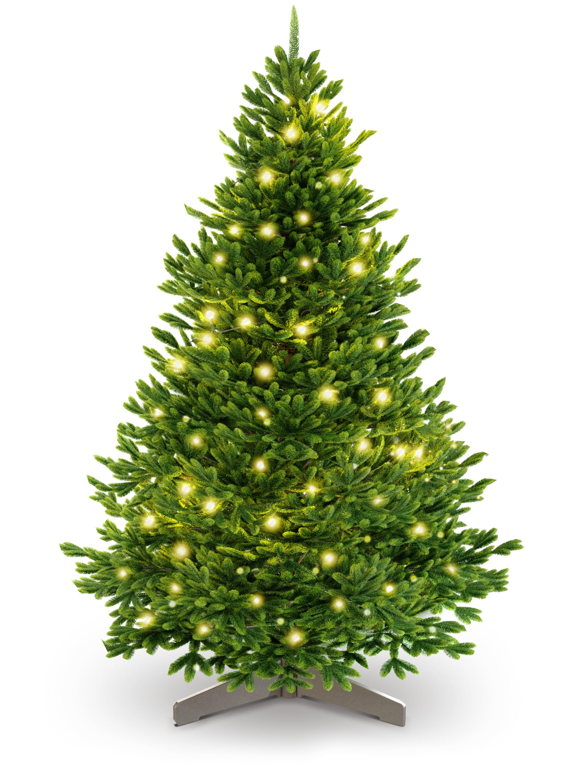 Albero di Natale artificiale [100% stampato a iniezione] - Nordman realistico con cima robusta | christmas tree di prima qualità con supporto in legno certificato FSC (100 cm, con illuminazione)