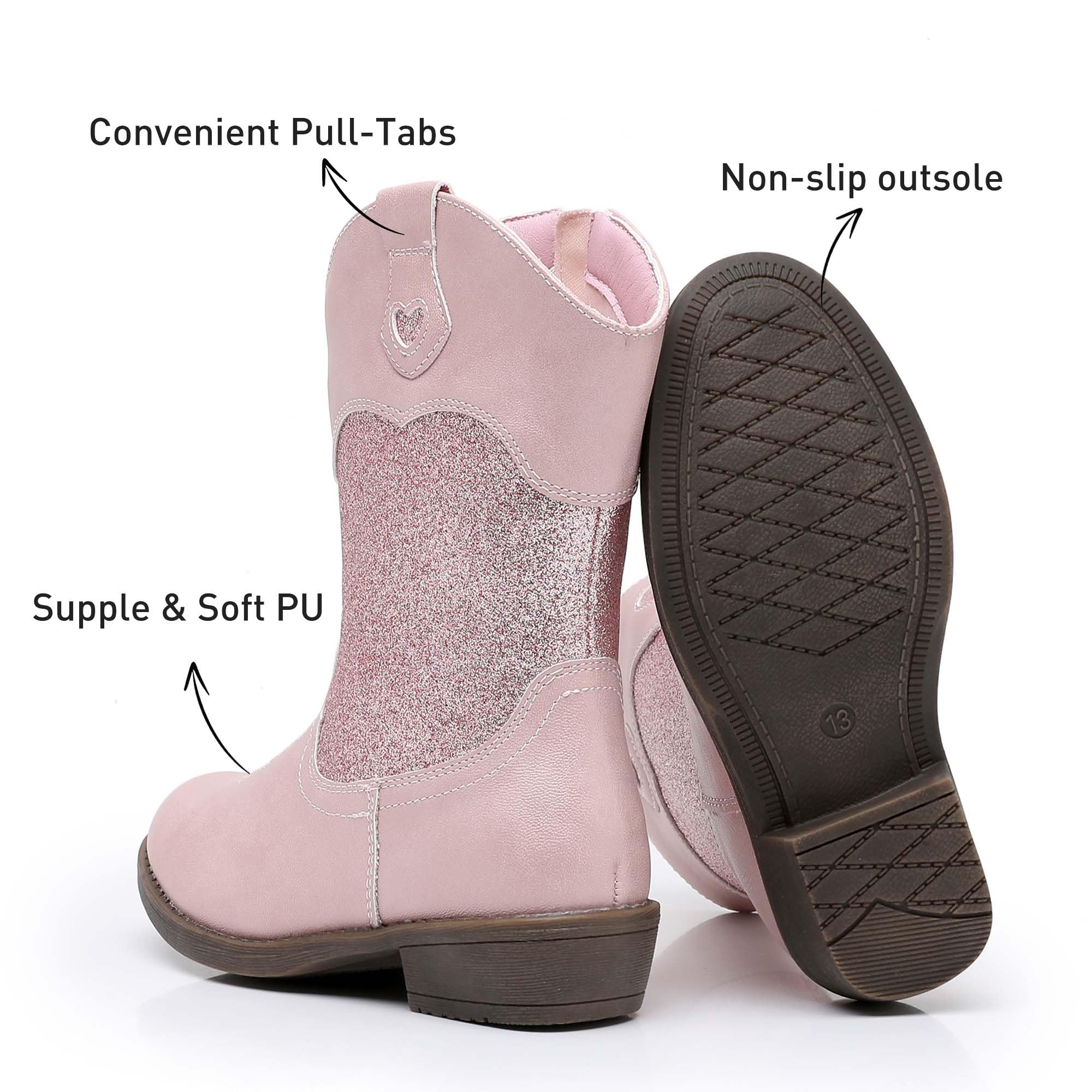 Ahannie Girls Glitter Cowboy Boots &ndash; Sparkly Western Cowgirl with Side...