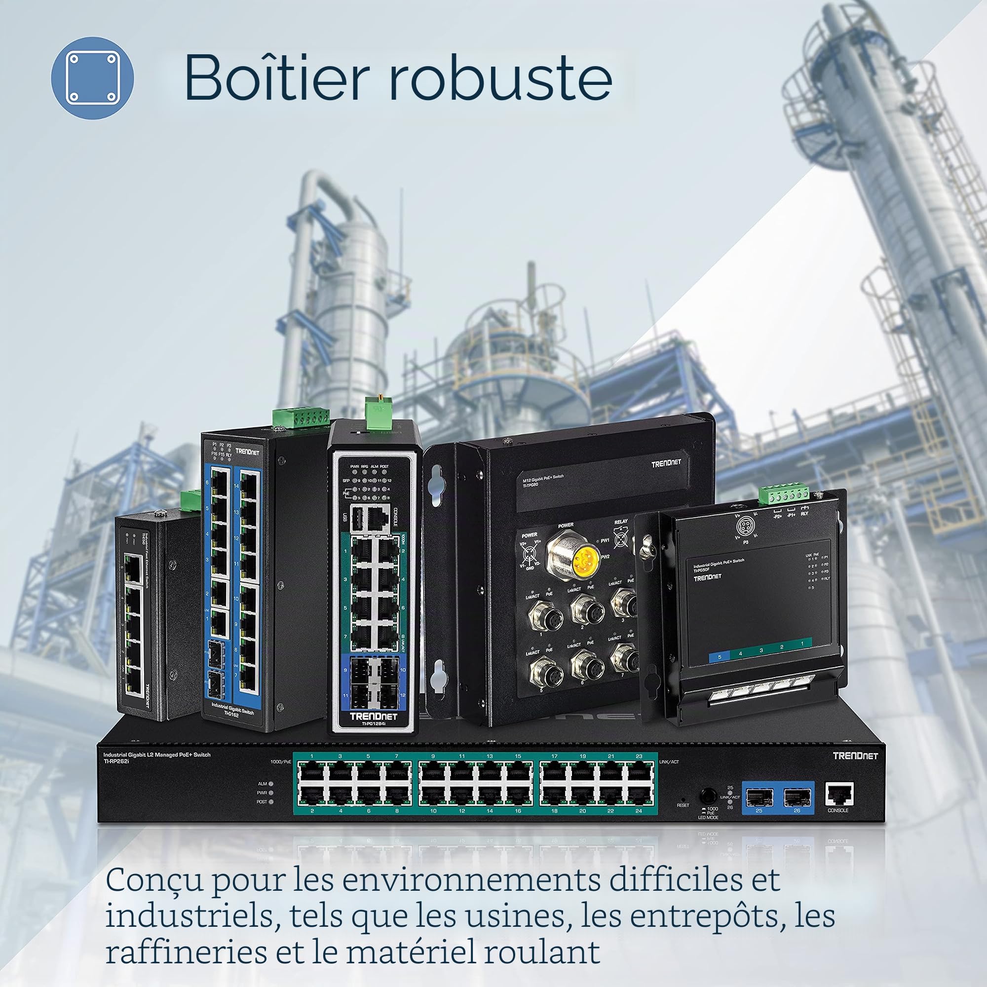 TRENDnet, TI-PG160, Commutateur sur Rail DIN Gigabit 10/100/1000Mbps Industriel Non géré à 16 Ports avec Ports PoE+ 16 Gigabit