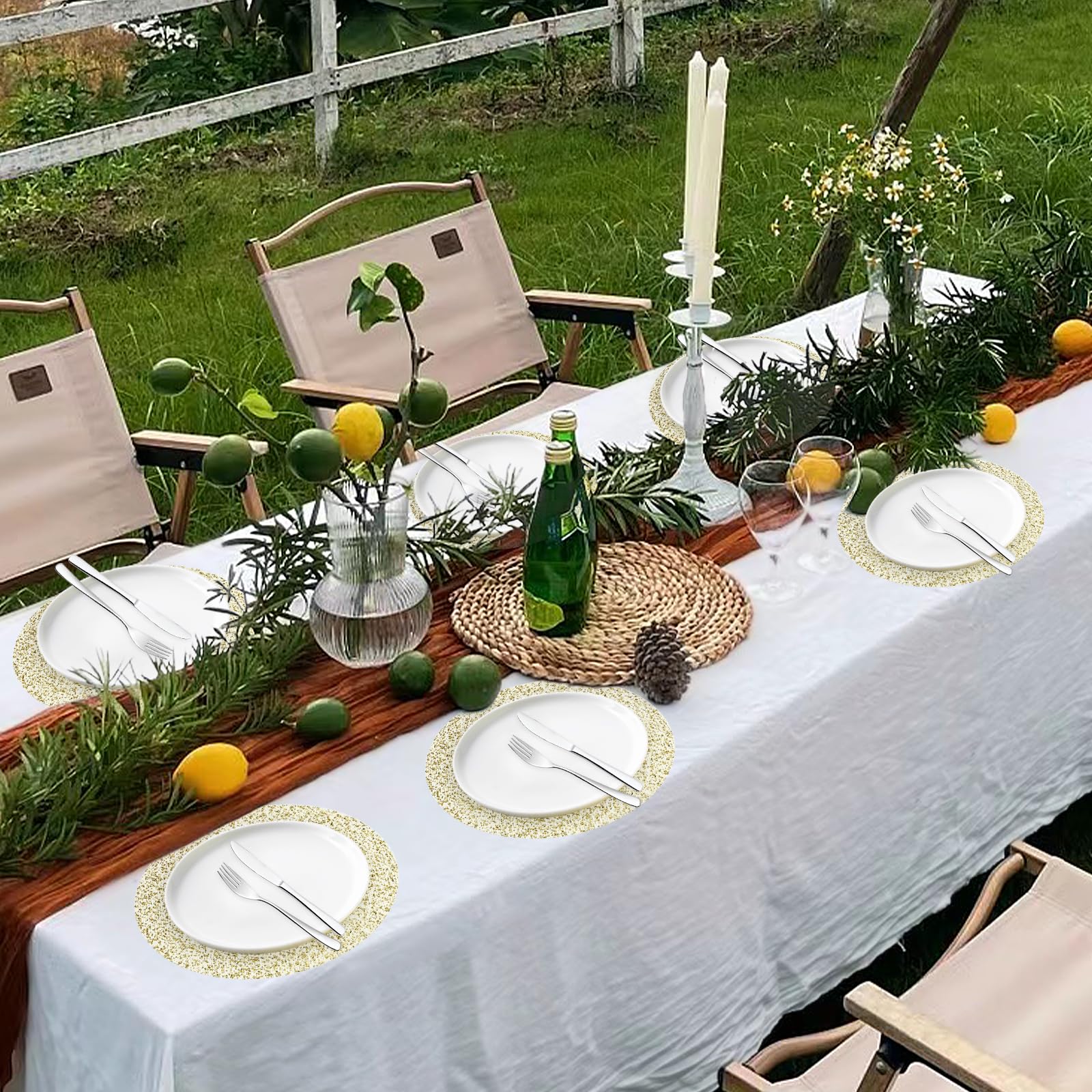 12 Pièces Sets De Table Jetables Dorés, Tapis De Table Ronds Jetables