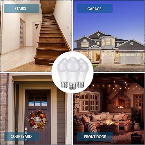 Miniatura 7 de Ganeen 12 bombillas con sensor de movimiento E26 E27 activadas del atardecer al amanecer, bombillas LED de seguridad para interiores y exteriores,