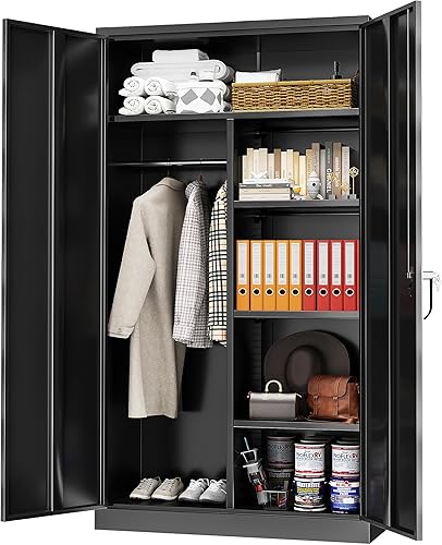Greenvelly Armario de almacenamiento de metal con puerta de cerradura, armario de almacenamiento de acero con cierre de 72 pulgadas, armario de