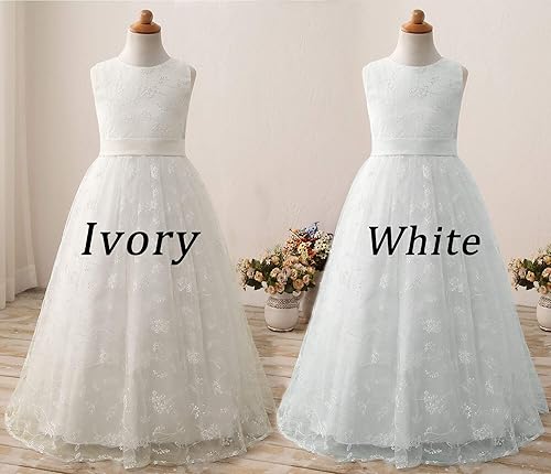 Miniatura 5 de A line Wedding Pageant Lace Flower Girl Dress with Belt