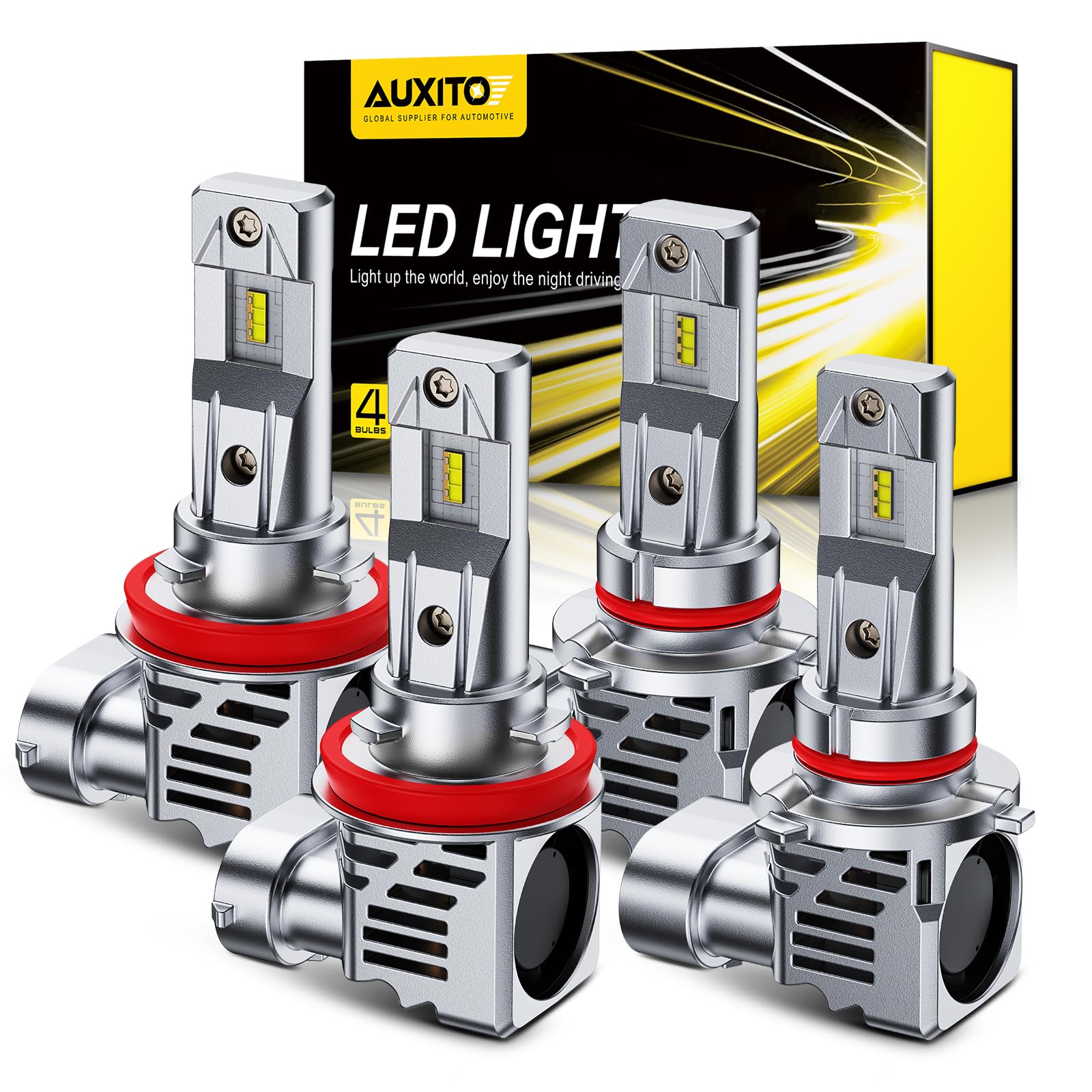 AUXITO 9005 H11 LED Bulbs, 100000LM, 6500K, Cooling Fan, Plug &amp; Play,4 Pack