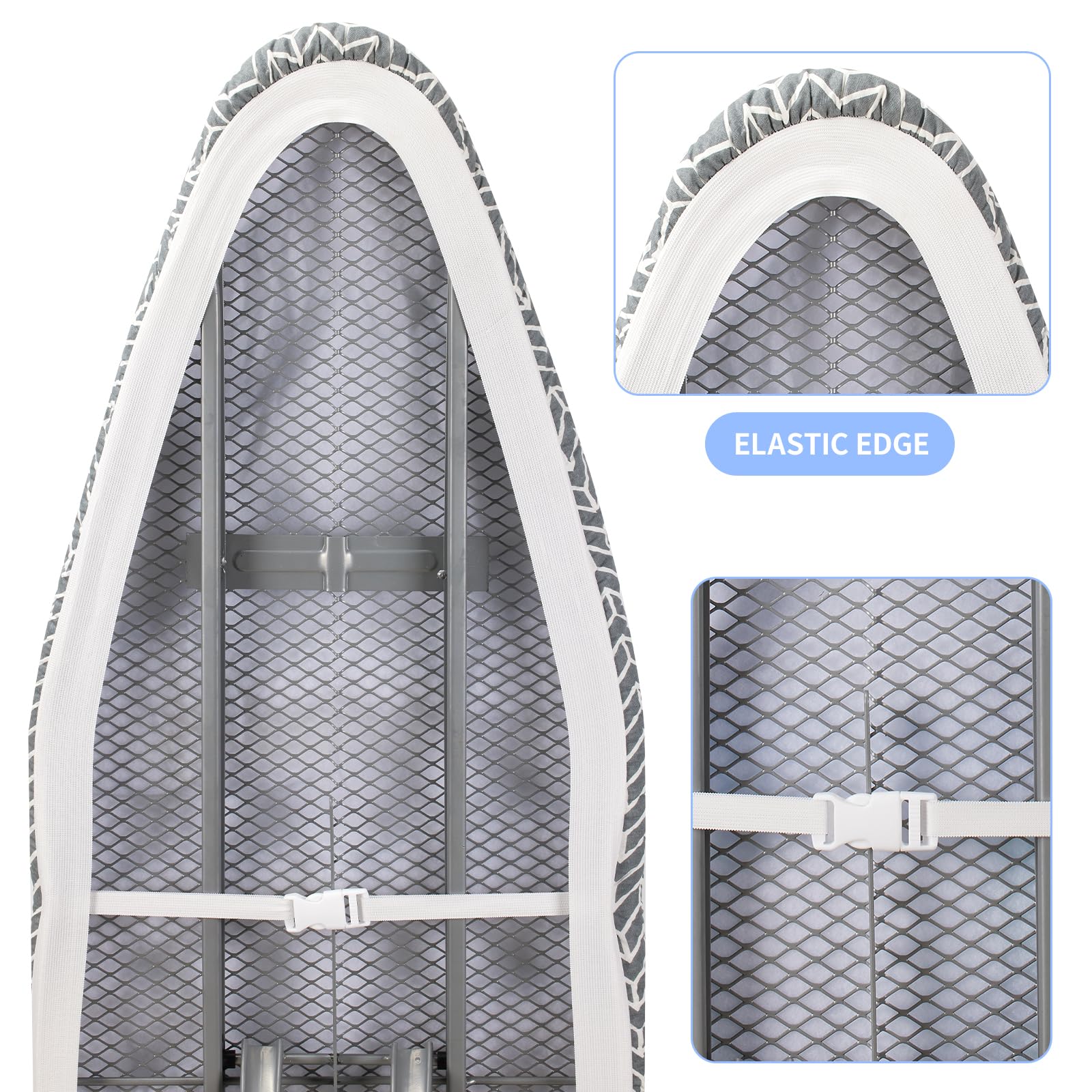 BNDX - Funda para tabla de planchar 38 x 137 cm para inquilinos, acolchado grueso con borde elástico de 5,1 cm y doble hebilla, resistente a manchas y quemaduras, fácil instalación, gris (Grey Rye)
