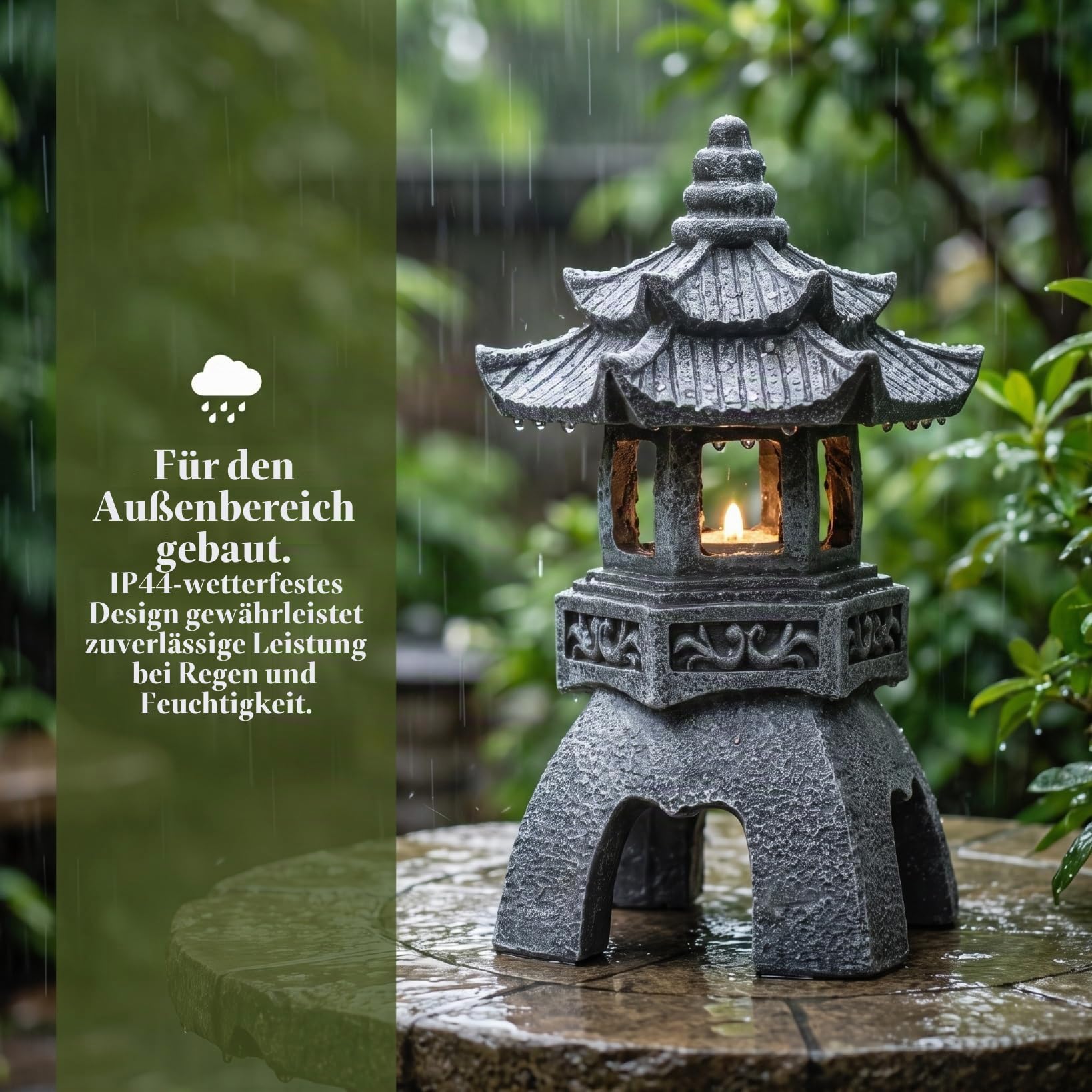 BESPORTBLE Solarbetriebene Japanische Zen Gartenlampe, Wetterfeste Deko Skulptur FüR AußEnbereich, Solar Rasenleuchte FüR Gartenweg Und Landschaftsbeleuchtung
