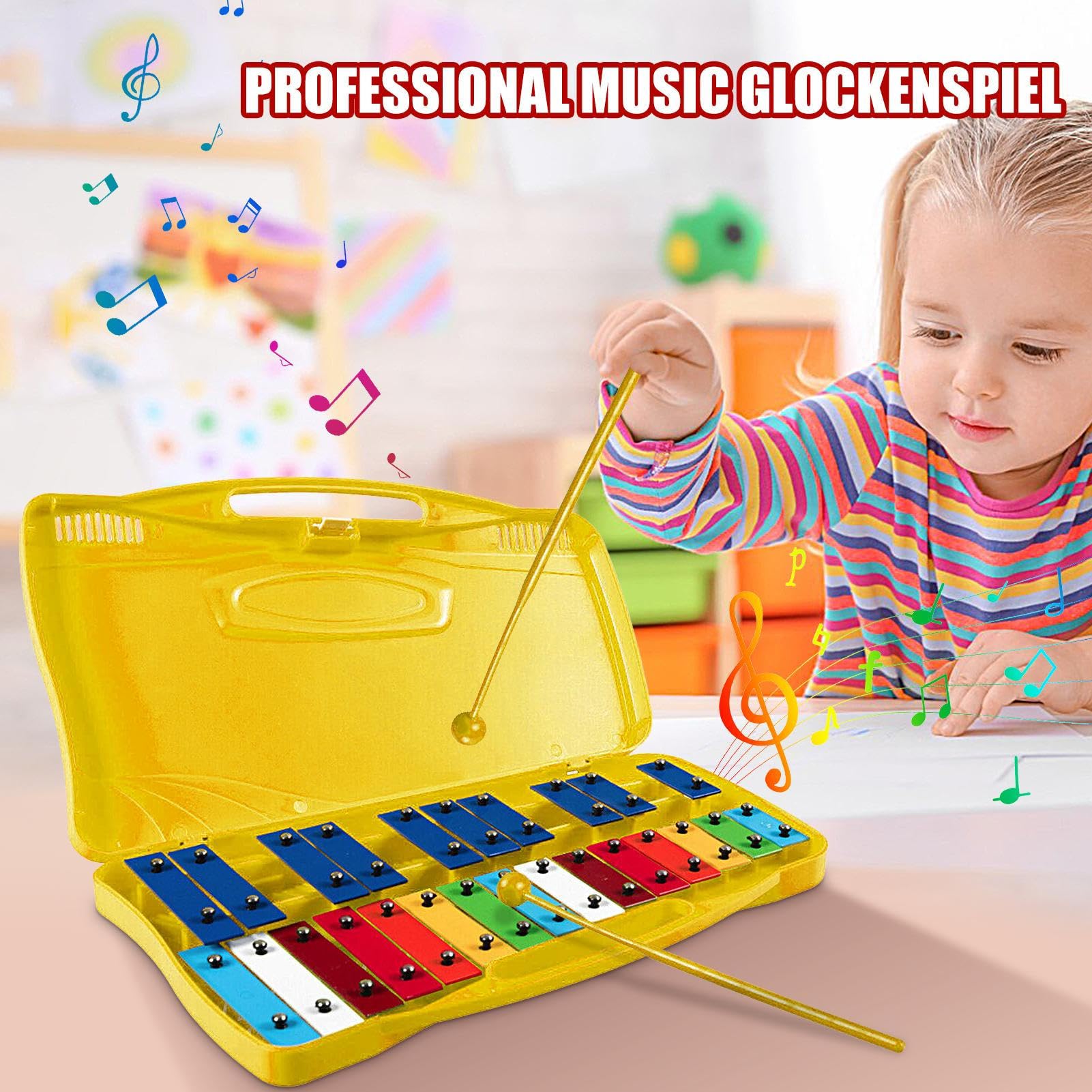Generico Glockenspiel per Bambini in Metallo, Professionale, in Metallo da 25 Note per Bambini, Strumento di Illuminazione Musicale in Materiale di Alluminio per Pasqua, Ringraziamento, Vacanze
