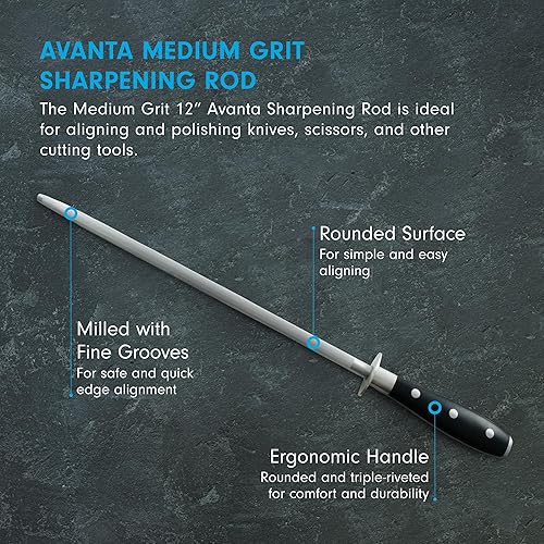 Miniatura 2 de Messermeister  Sacapuntas para cuchillo con varilla de cerámica., Afilador de cuchillos de varilla de cerámica, 12", Negro