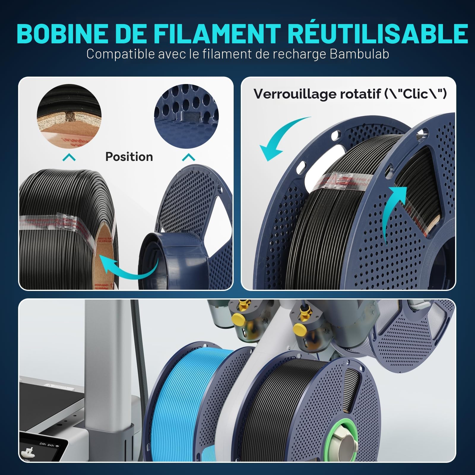 SUNLU PLA+ Silk Filament, Brillante Filament 3D en soie Métallique, Filament d'imprimante 3D PLA PLUS haute résistance, Bobine de 1KG, Or clair