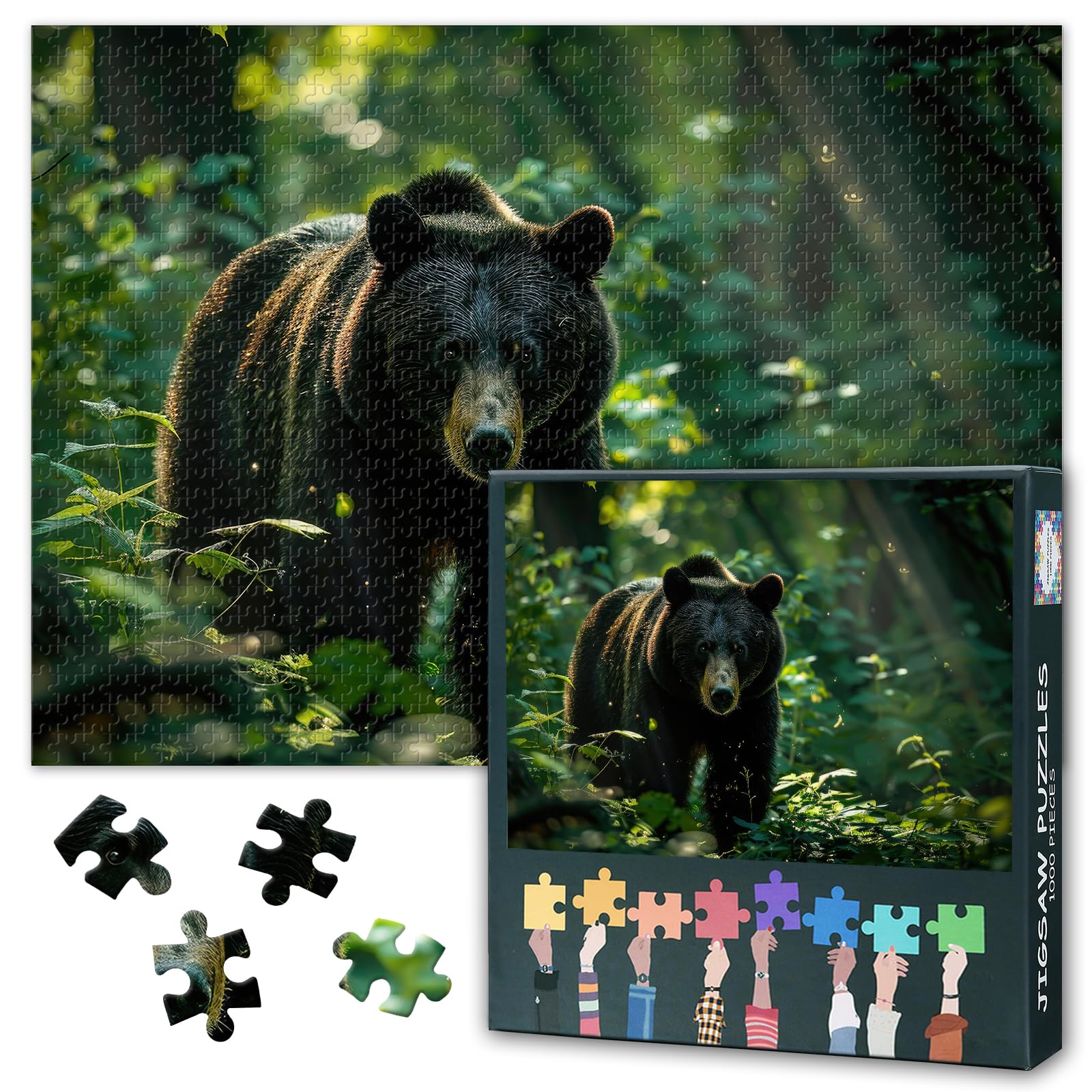 1000 Piece Jigsaw Puzzle for Adults Wildlife-Black Curious Bear in Forest โ image 1