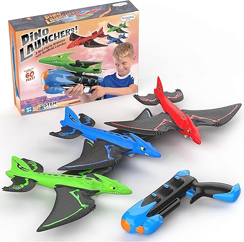 Miniatura 6 de MindSprout Dino Launchers - Juguetes de avión para niños de 3 a 7 años - Diversión familiar al aire libre con juguetes de dinosaurios