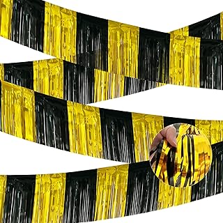 4 Packs Total 39 Feet Graduation Parade Floats for Trailer Car, Black Gold Foil Fringe Garland Tinsel Streamers Banner Table Skirts for Graduation Homecoming Wedding Birthday Party Decor