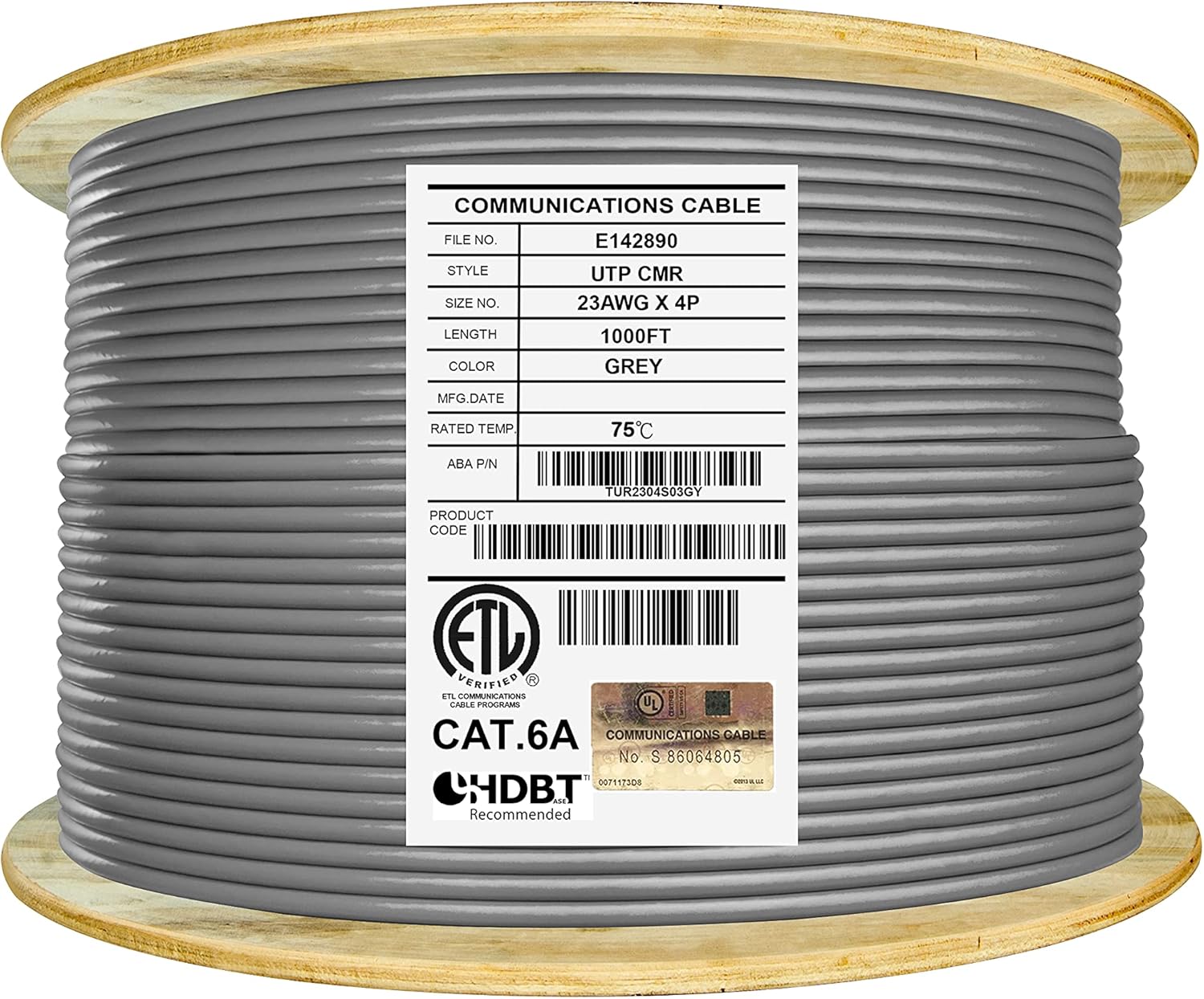 Elite 250ft. Cat6A Riser (CMR) Unshielded, 23AWG, 10Gb, Solid Bare Copper, 750MHz, UL Listed (Blue)