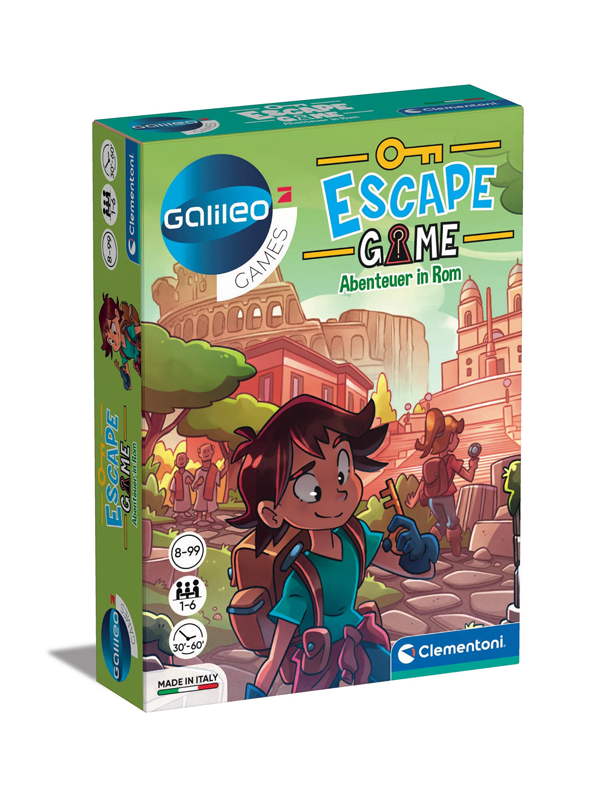 Clementoni Escape Game - Abenteuer in Rom | spannendes Gesellschaftsspiel zum Knobeln & Rätseln - Familienspiel mit Hinweiskarten & Requisiten ab 8 Jahren 59271