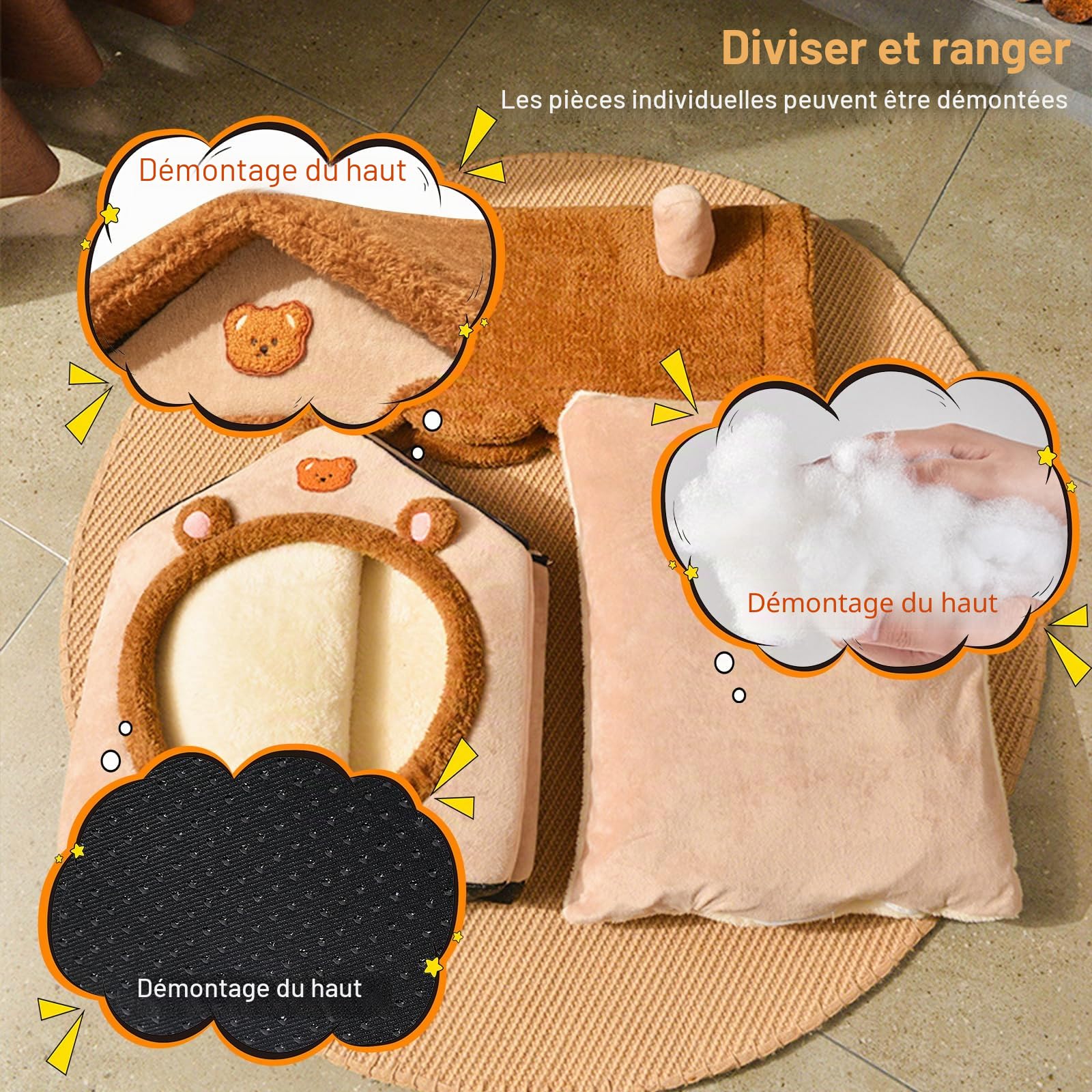 PETCUTE Niche Animaux de Compagnie Interieur,Lavable Lit De Grotte pour Chat,Panier Doux Chaud pour Chat Chien avec Fond Antidérapant,Maison Pliable pour Animal de Compagnie avec Lavable Oreiller