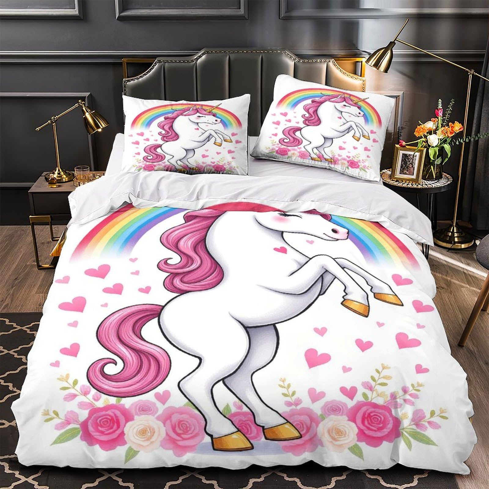 Housse de couette licorne anti-tache pour simplifier le lavage du lit double des enfants