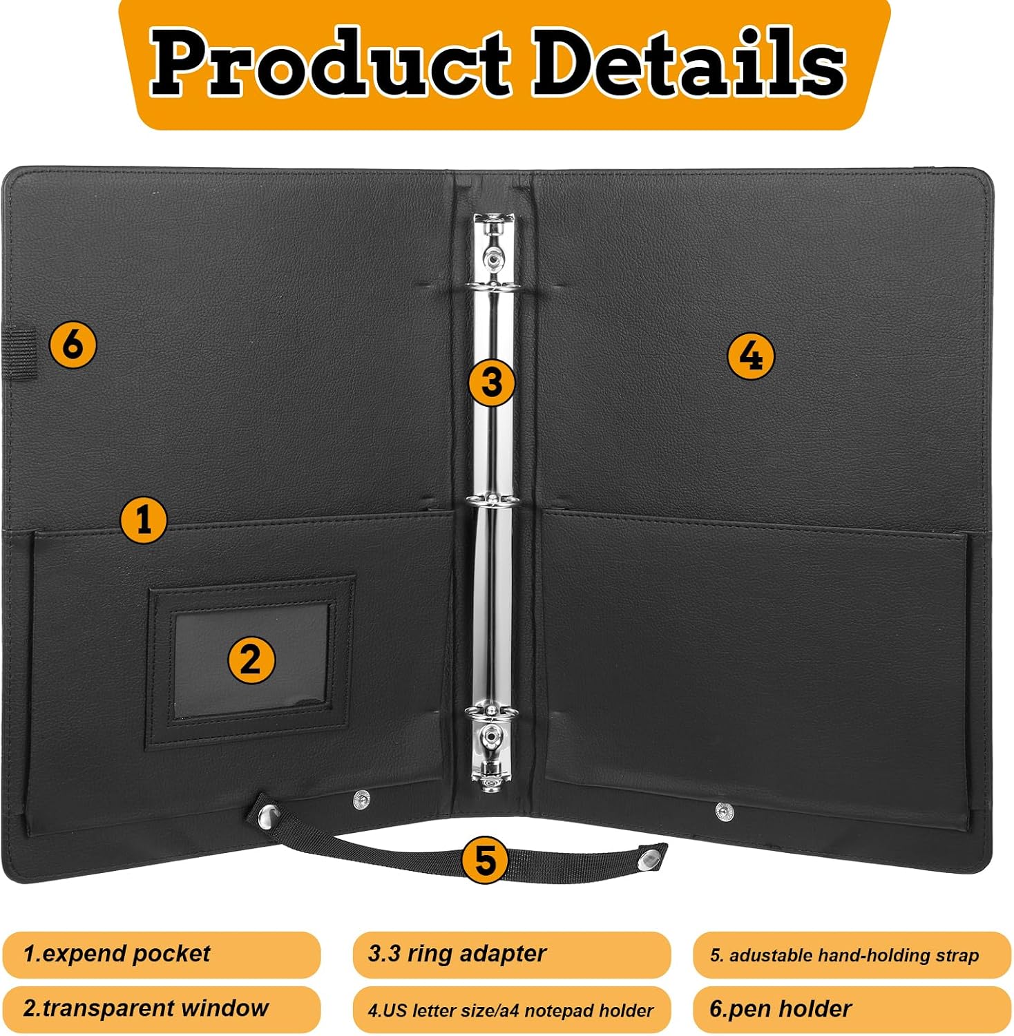 2 Pack Sheet Music Folder 3 Ring Black - 13" x 9.8", Large PU Leather Choir Folder with Hand Strap and Internal Retention Strap for Piano, Choral, Musician & Stage Performance