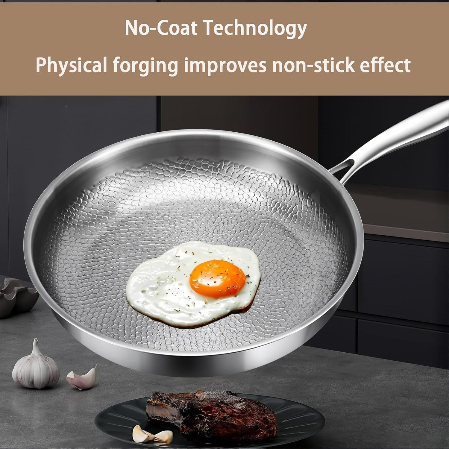 Titanium Hammered Pan Pro with Lid, 2026 New Upgrade Non Stick Titanium Pans, No-Coating Nonstick Skillet, Ultra-Durable, Scratch-Resistant, Even Heating Frying Pans,with lid,10.23in