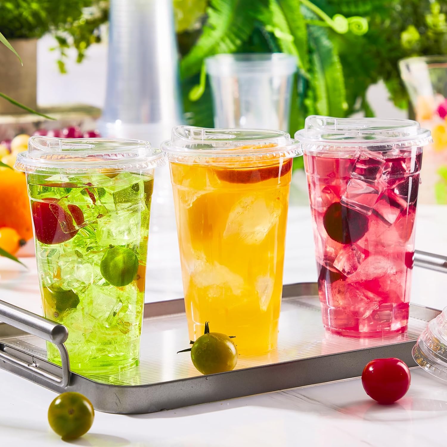 Clear Plastic Cups with Lids, Disposable Iced Coffee Cups with Sip