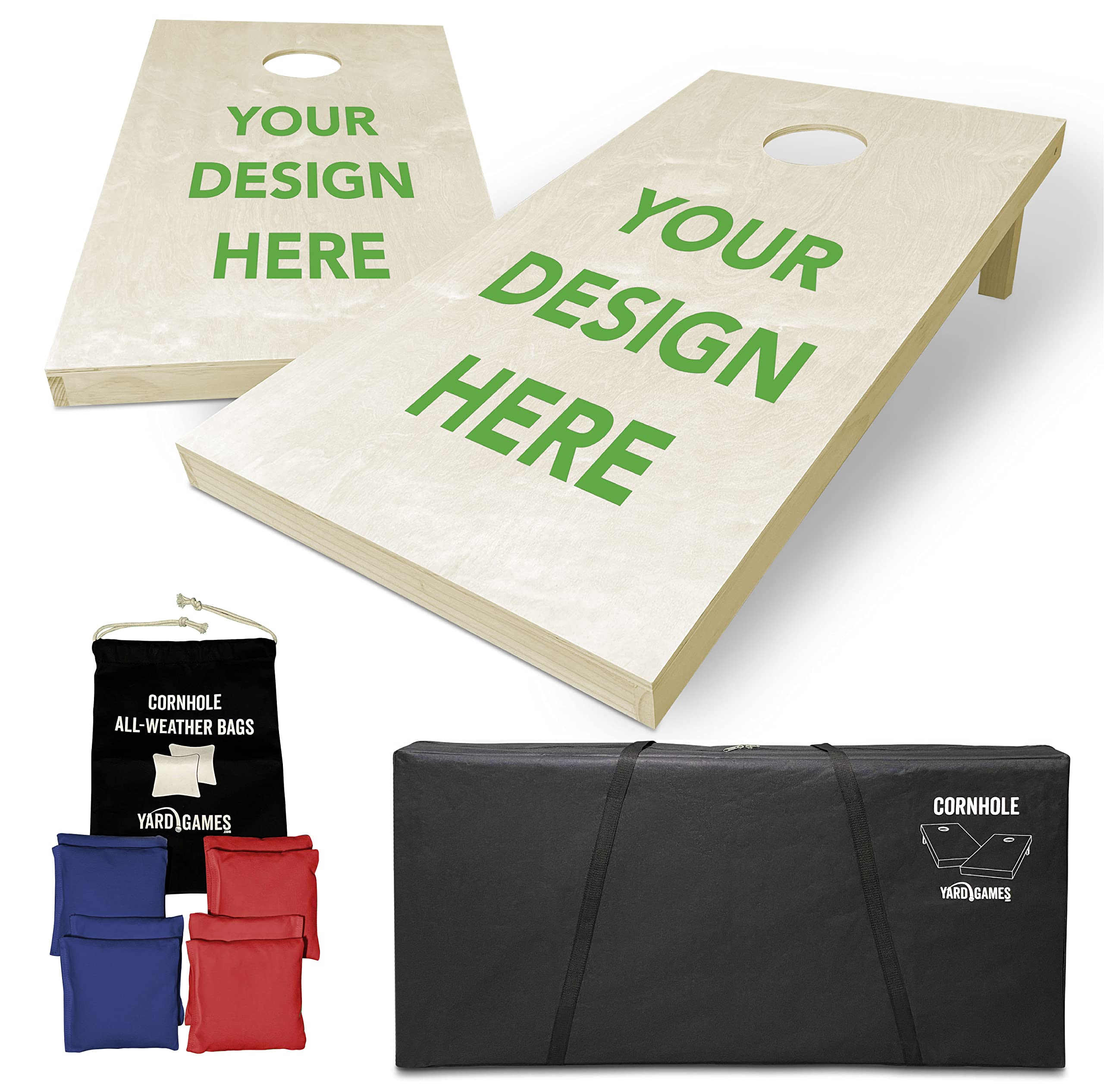 Customized Solid Wood Regulation Cornhole Set 4 Feet x 2 Feet Includes Set of 8 Bags and Carrying Case with Optional LED Lights and Lamination Beige