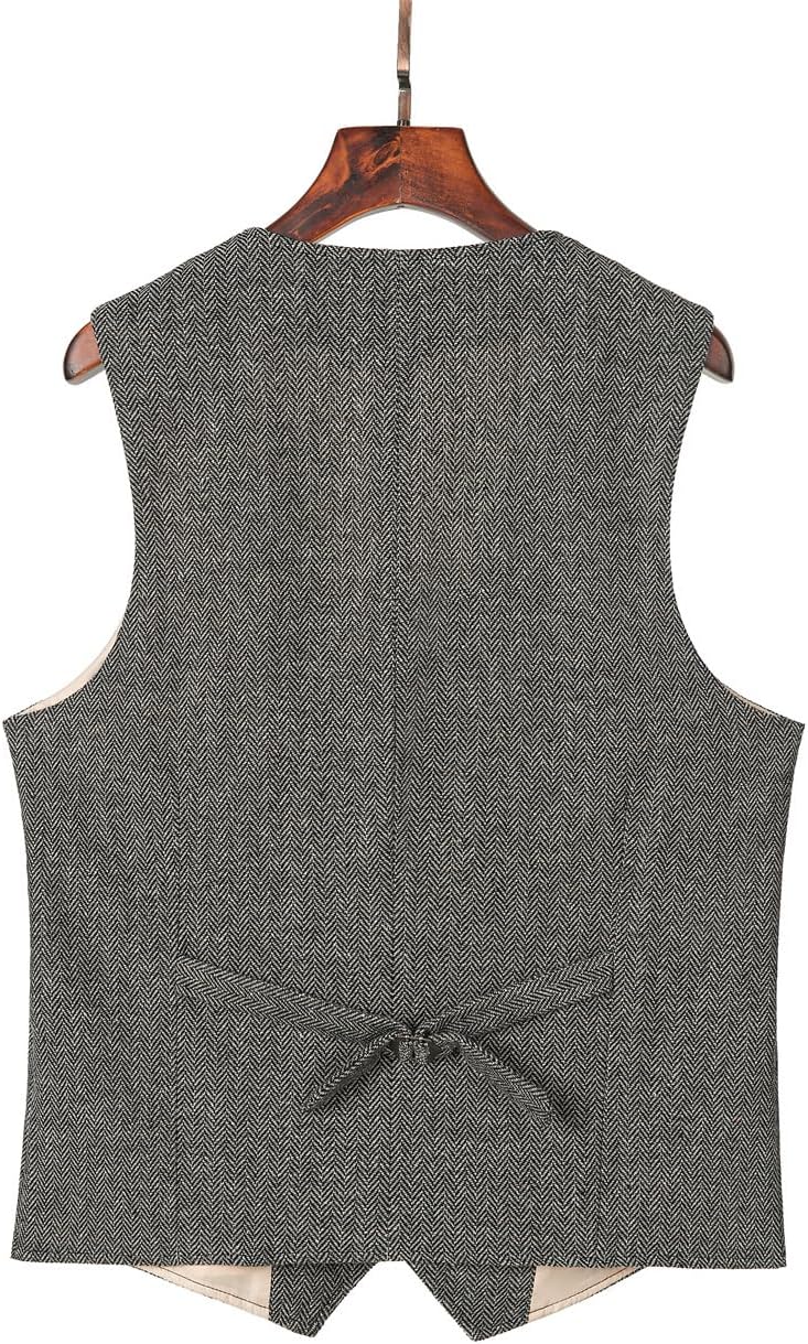 Back View of a Men's Herringbone Wool Suit Vest