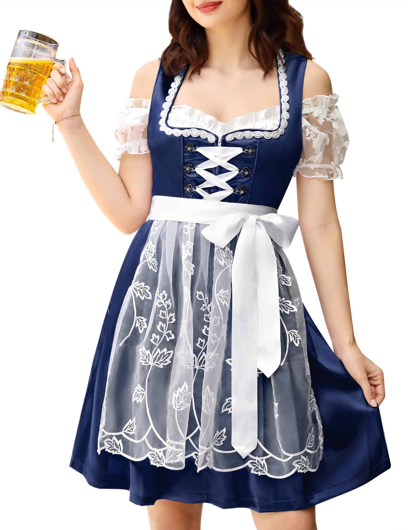 Damen Dirndl Set Trachtenkleid 3tlg. Midi Trachten Dirndl-Komplettsets Trachtenmode Mit SchüRze, Dirndlbluse, Dirndlkleid