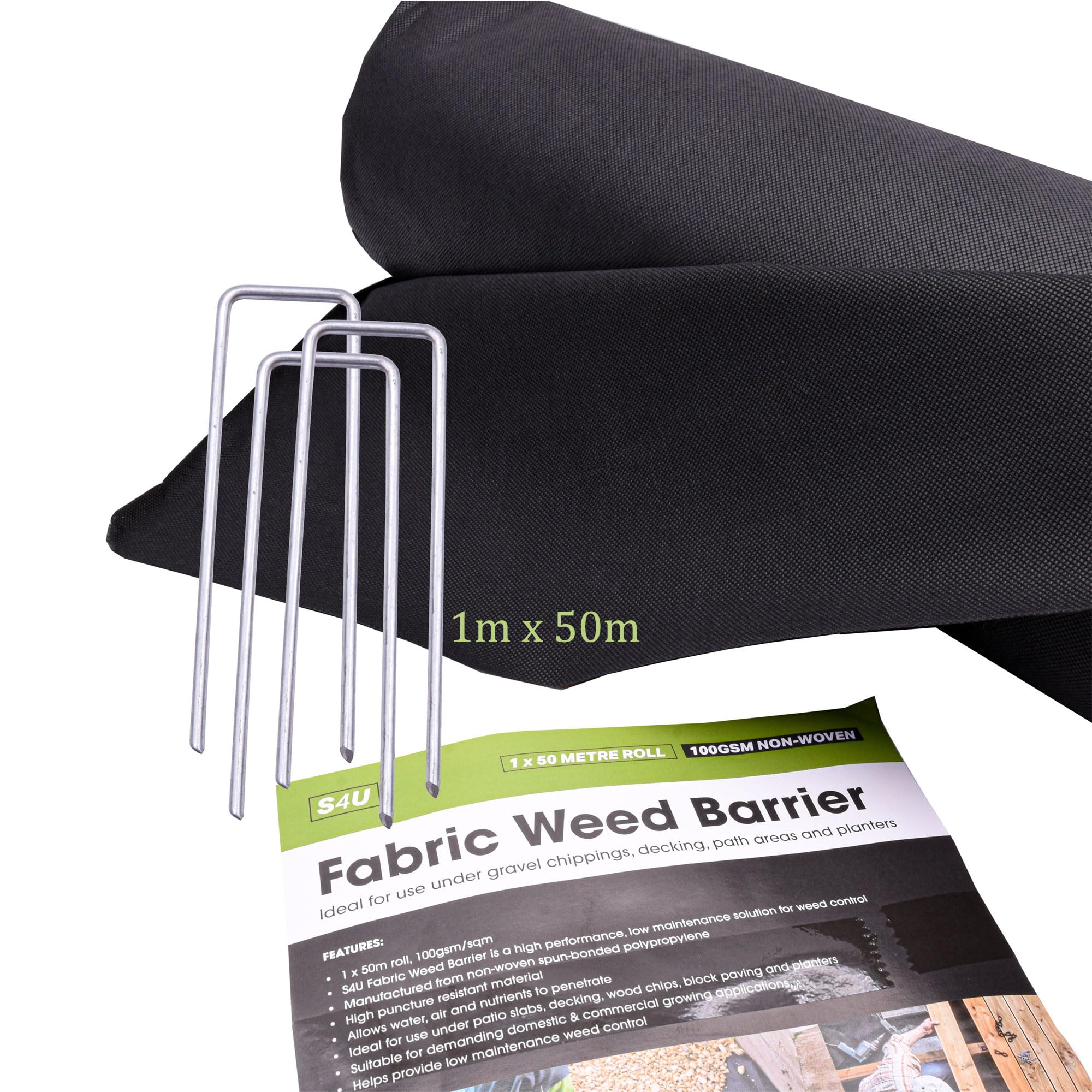S4U Weed Control Membrane Durable Weed Barrier Fabric UV Stabilised Weed Barrier Breathable Garden Membrane for Pathways Flower Beds and Vegetable Gardens 1x50m (50M - 100gsm Non-Woven)