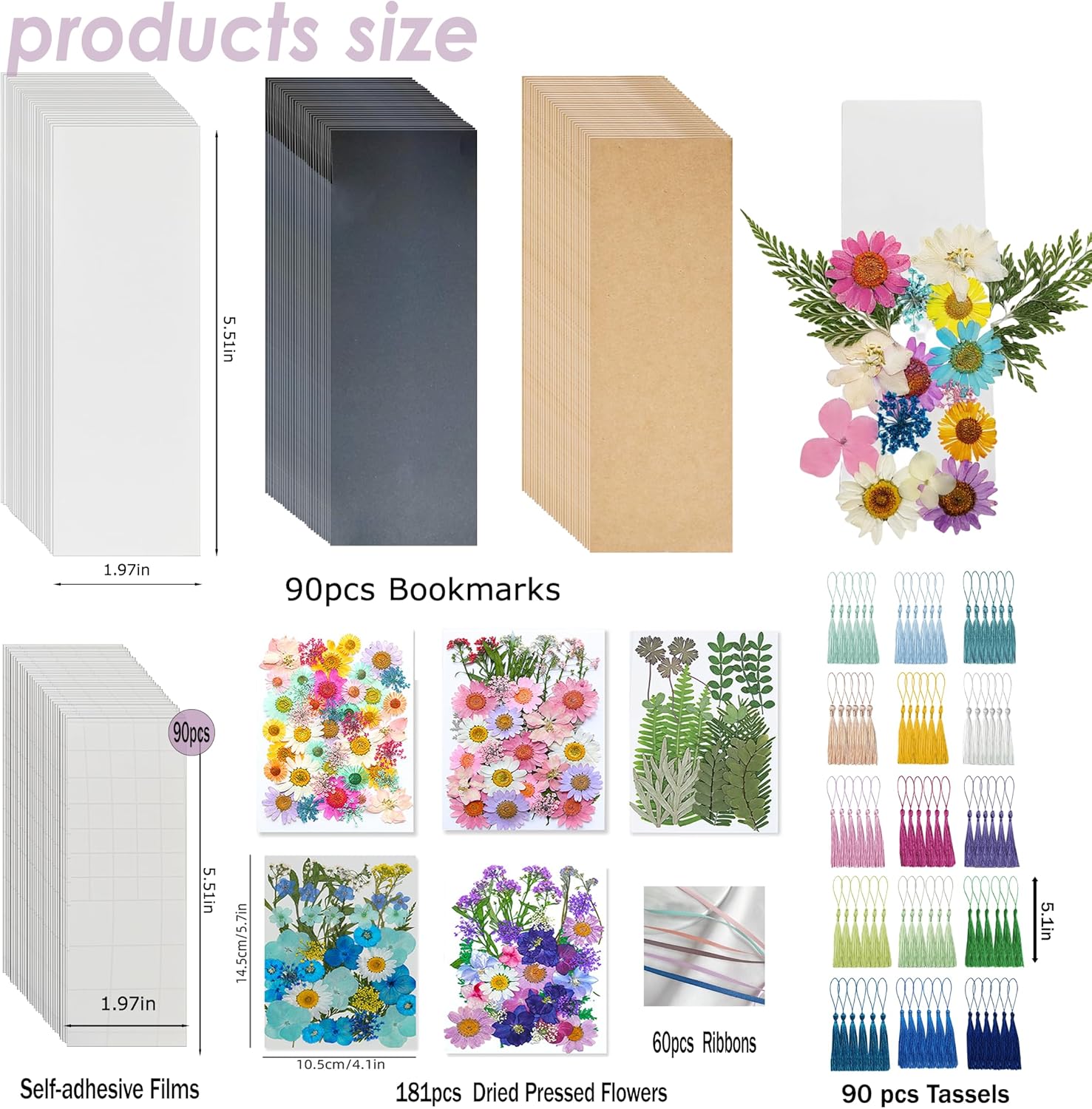 Bakayoyo 511 pcs DIY Dried Pressed Flowers Bookmark Making Kit, DIY Paper Book Mark Bulk Craft Supplies for Book Lovers,Reading Women, Classroom& Ideal Gifts for Teachers Students Friends