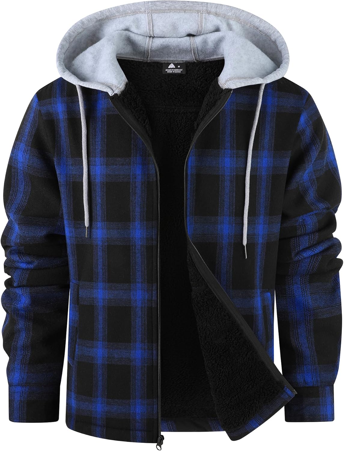 WENTTUO Mens Flannel Plaid Jacket Long Sleeve Fleece Sherpa Lined Winter Jacket Warm Coat