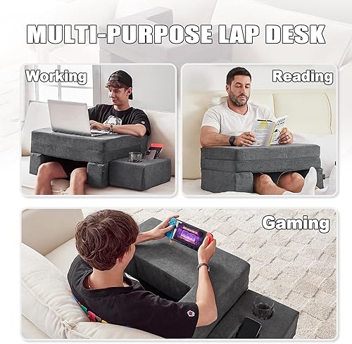 Miniatura 4 de Almohada de lectura para adulto, almohada de escritorio de regazo con posavasos, almohada para reposabrazos, almohadas de espuma viscoelástica para