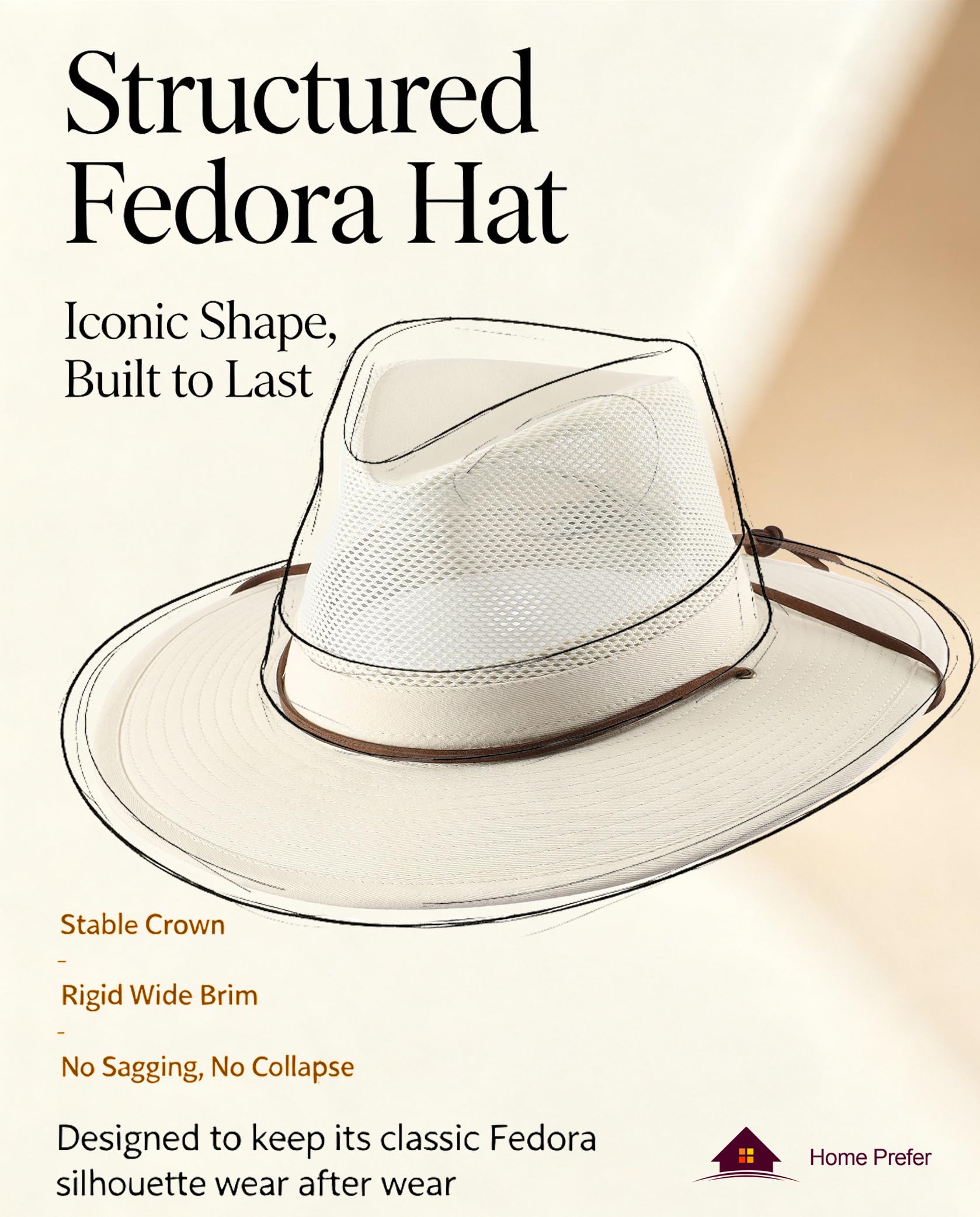 Home Prefer Sombrero Fedora de algodón de ala ancha para hombres y mujeres, protección solar UPF 50+, para pesca, senderismo