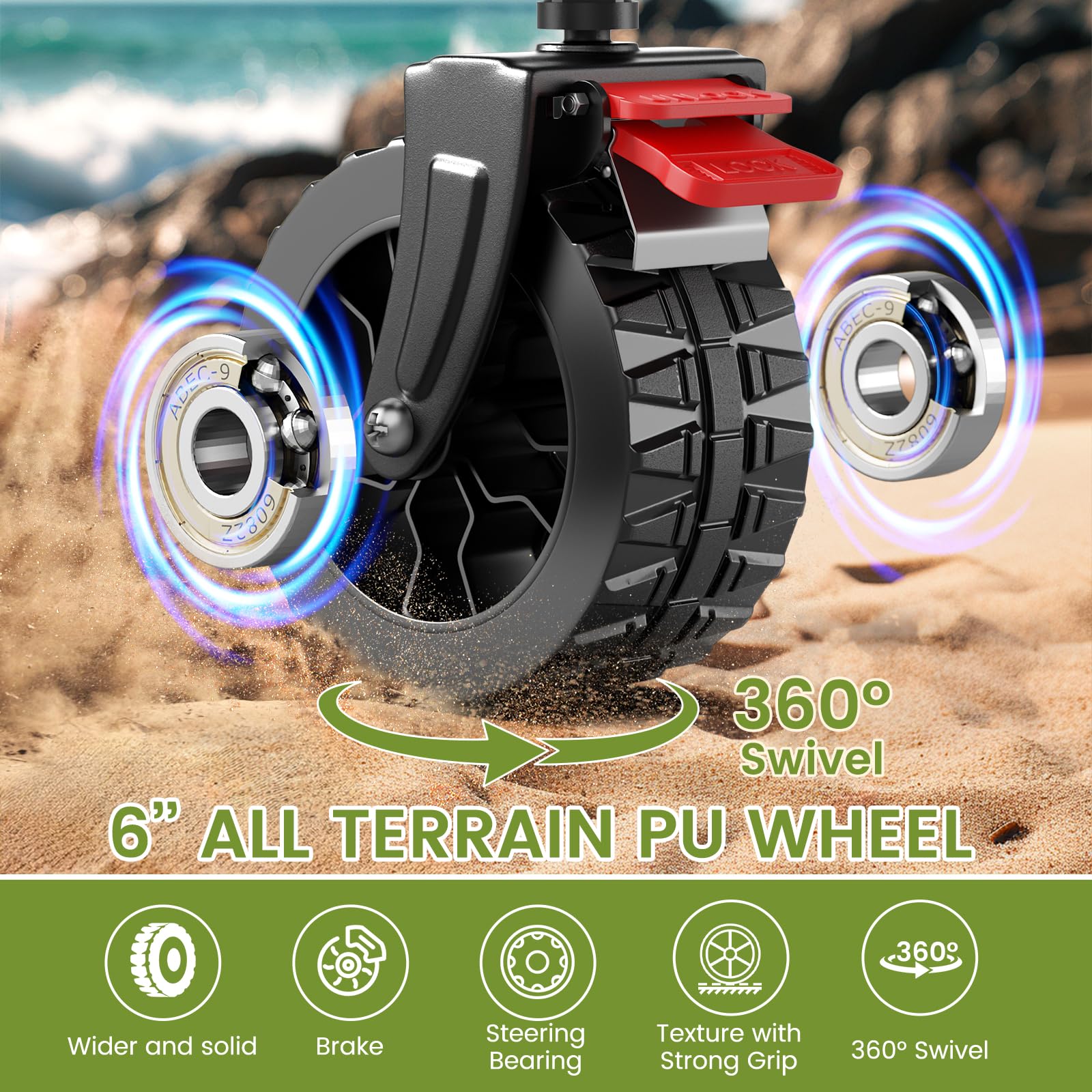 Blomoba Carro plegable de playa de 220 libras con ruedas más anchas y asa de rebote automático, carrito de compras de 150 litros para jardín, compras, camping, deportes, color rosa