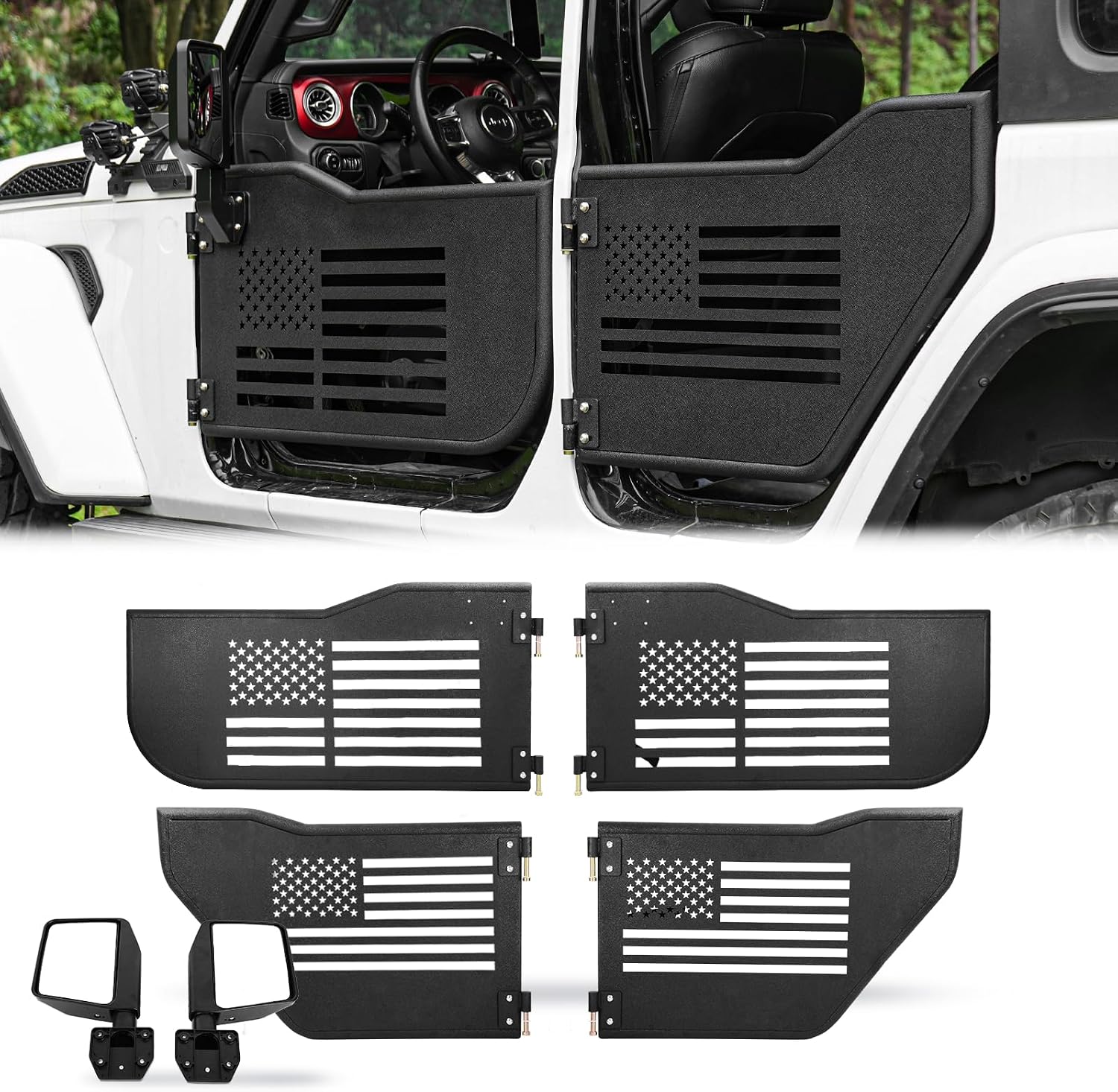 Tube Doors Tubular Half Doors for 2018-2025 Jeep Wrangler JL JLU & Gladiator JT 4 Door with Side View Mirror Off Road Summer Trail Adventure