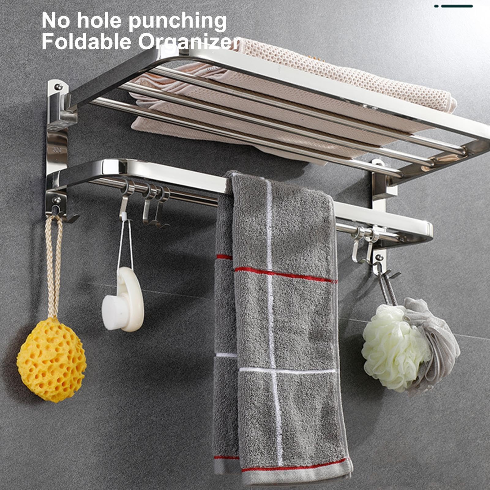 Toalleros para baño,Toallero Estante de Barra Doble Inoxidable | Toallero de pared para baño Toallero Estante de baño montado en la pared Estante plegable Percha de baño a prueba de